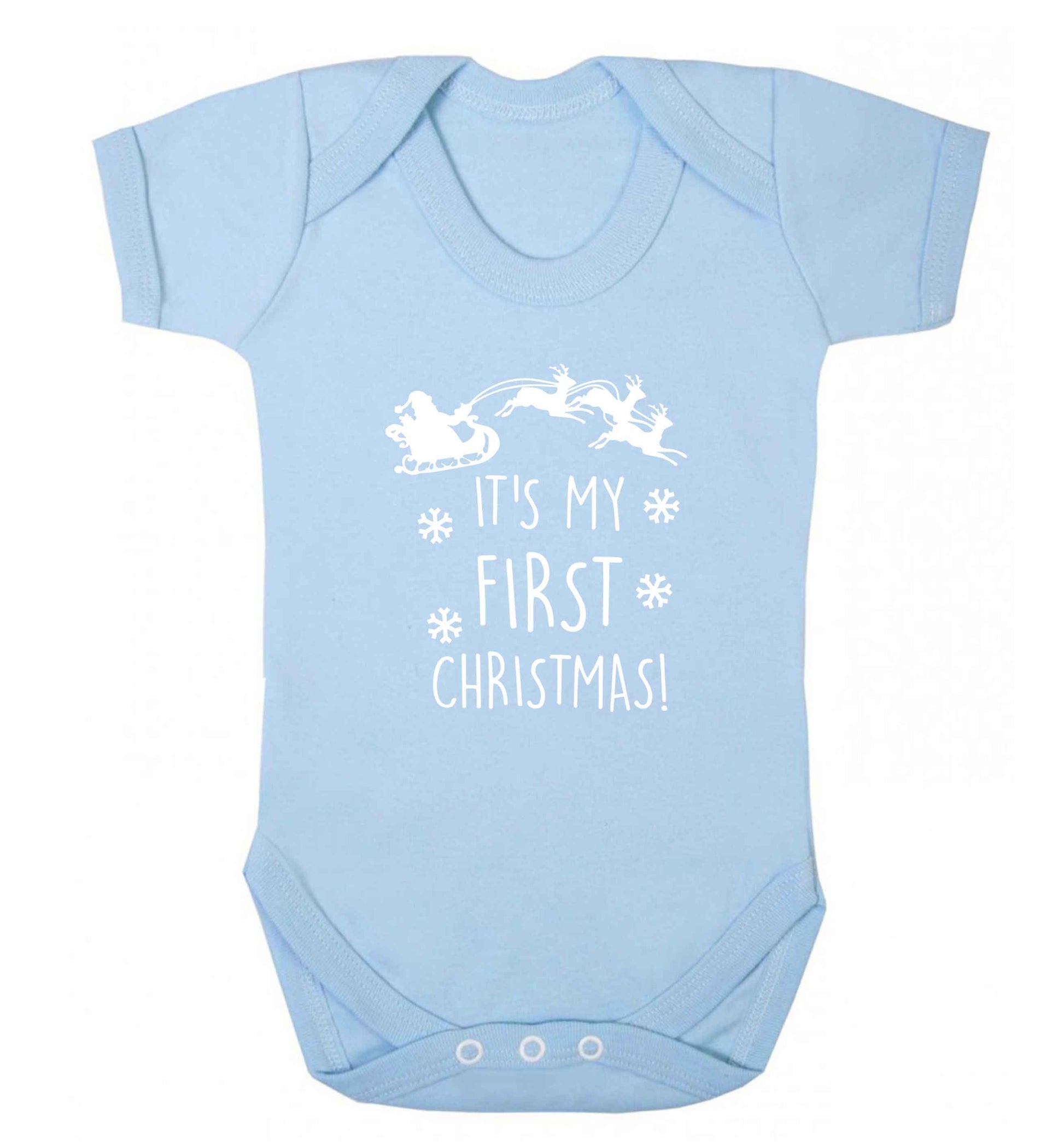 It's my first Christmas - Santa sleigh text baby vest pale blue 18-24 months