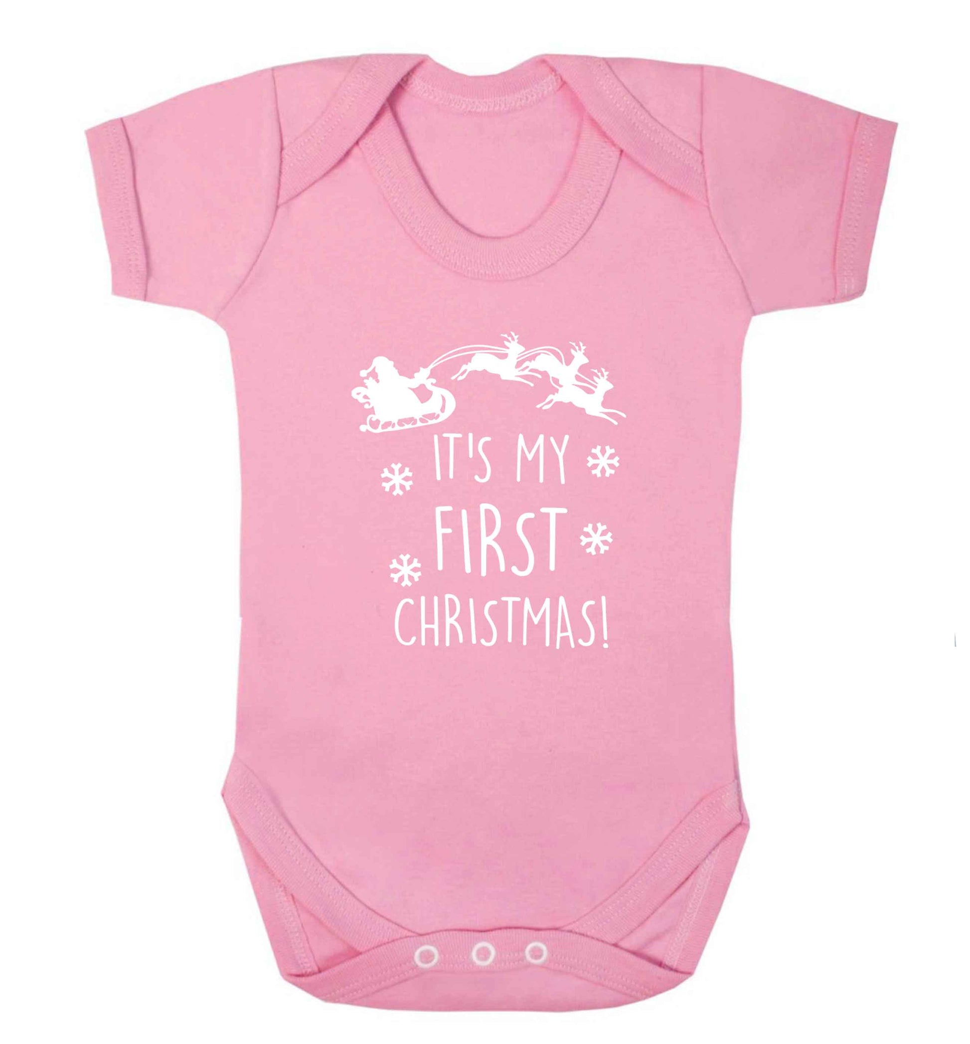 It's my first Christmas - Santa sleigh text baby vest pale pink 18-24 months