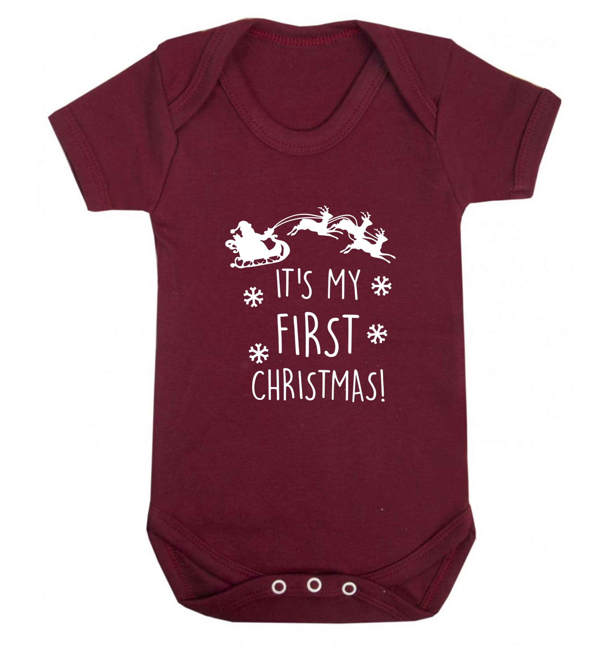 It's my first Christmas - Santa sleigh text baby vest maroon 18-24 months