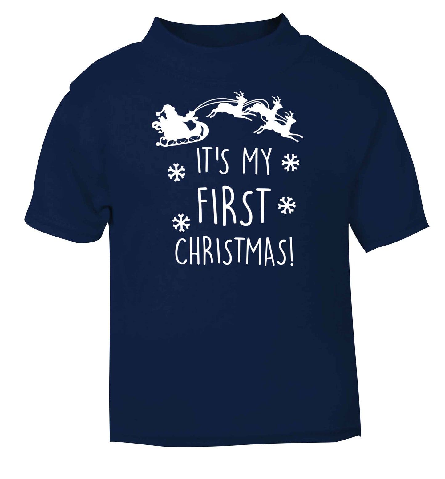 It's my first Christmas - Santa sleigh text navy baby toddler Tshirt 2 Years