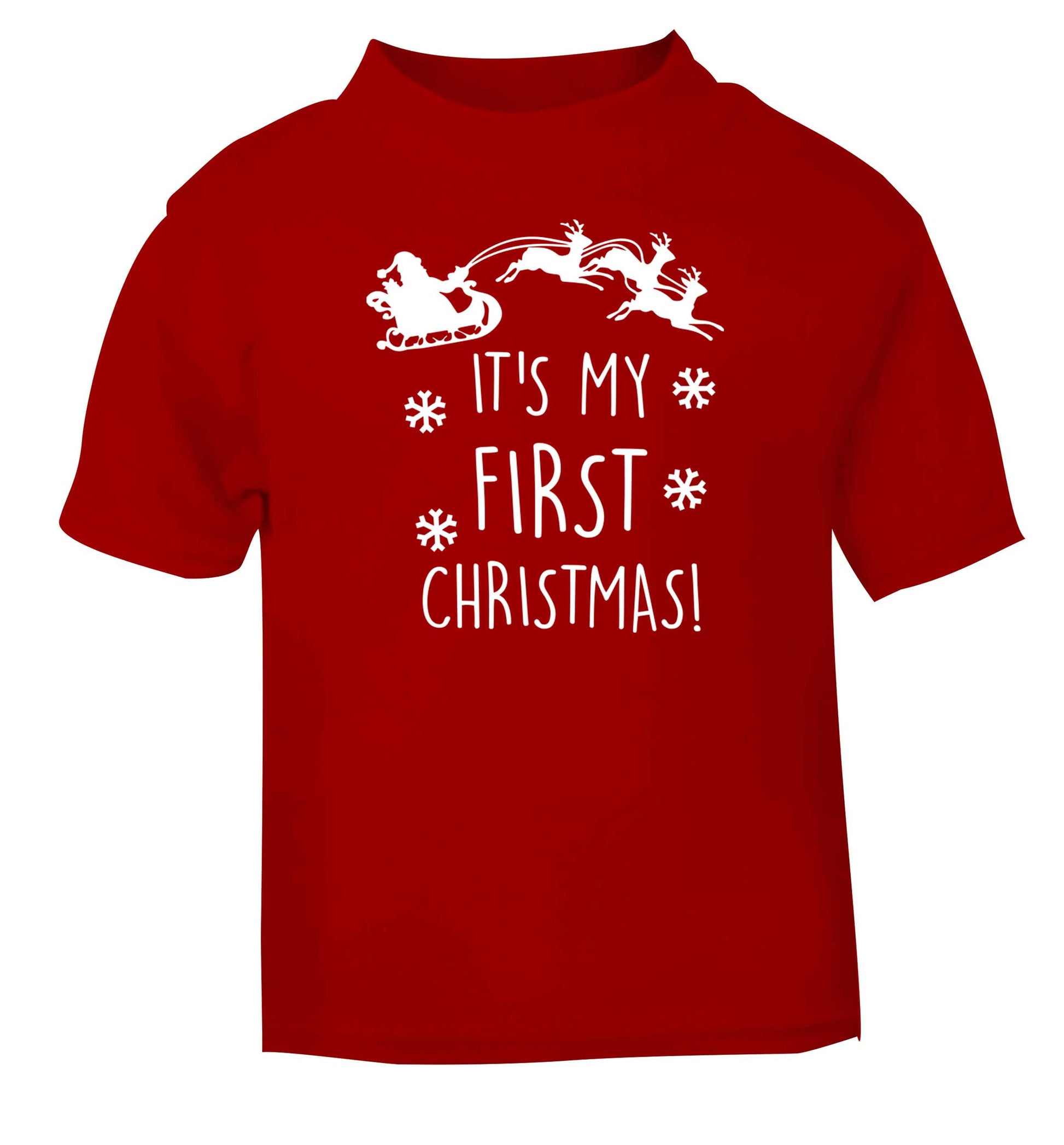 It's my first Christmas - Santa sleigh text red baby toddler Tshirt 2 Years