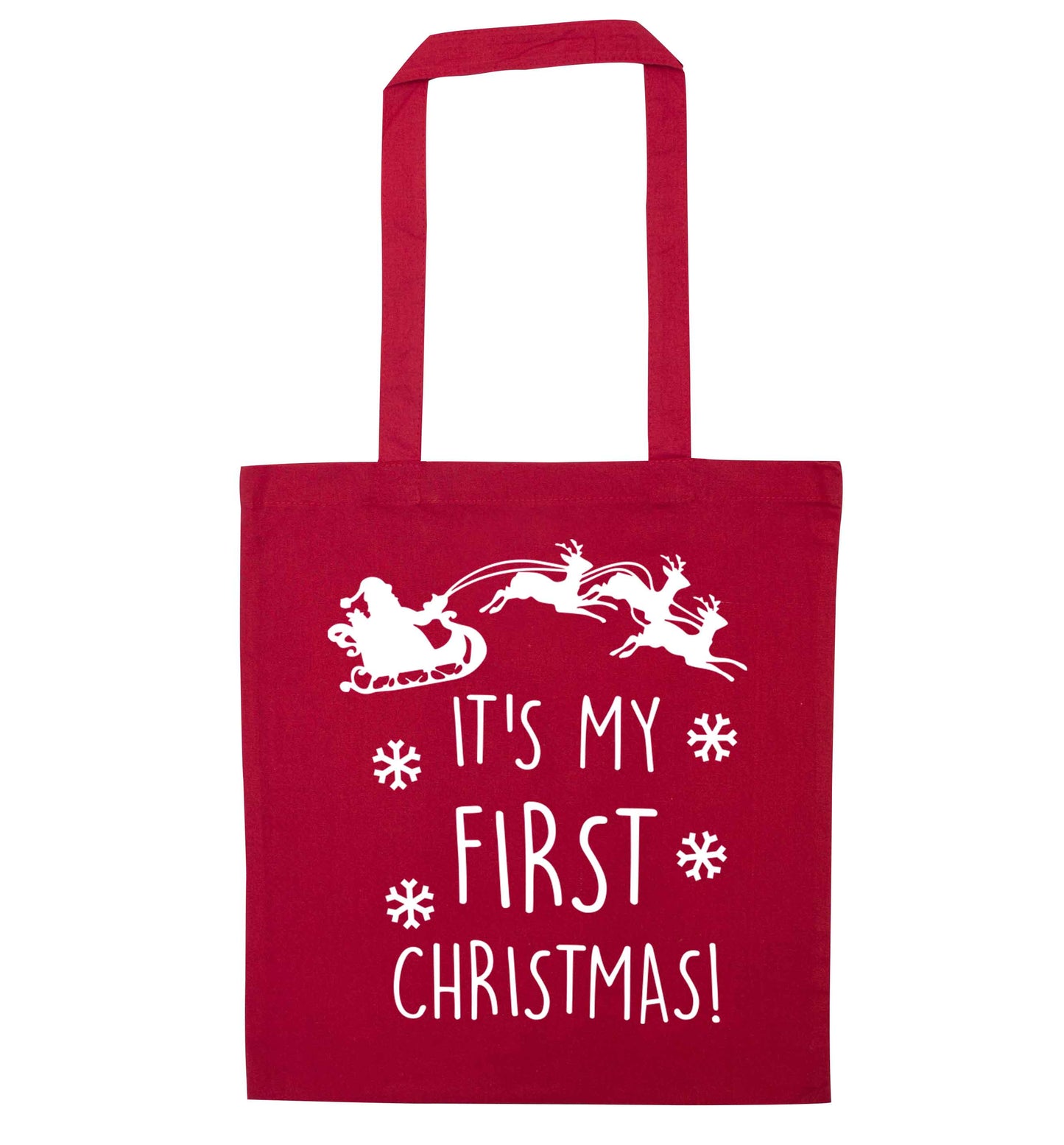 It's my first Christmas - Santa sleigh text red tote bag