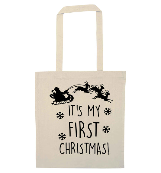 It's my first Christmas - Santa sleigh text natural tote bag