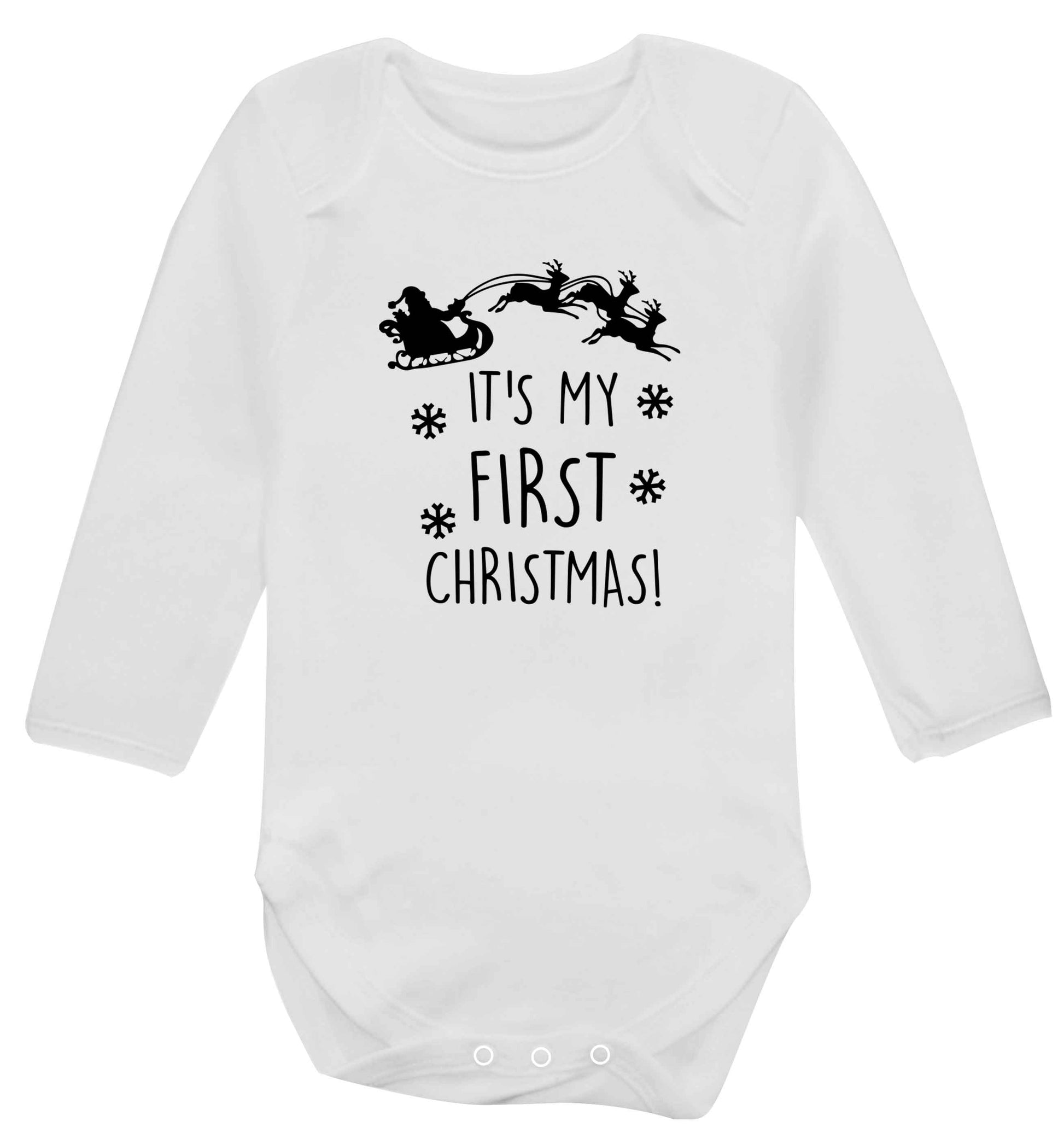 It's my first Christmas - Santa sleigh text baby vest long sleeved white 6-12 months