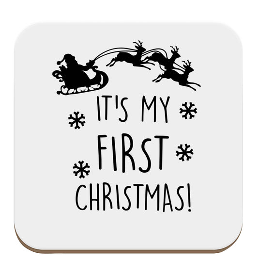 It's my first Christmas - Santa sleigh text set of four coasters