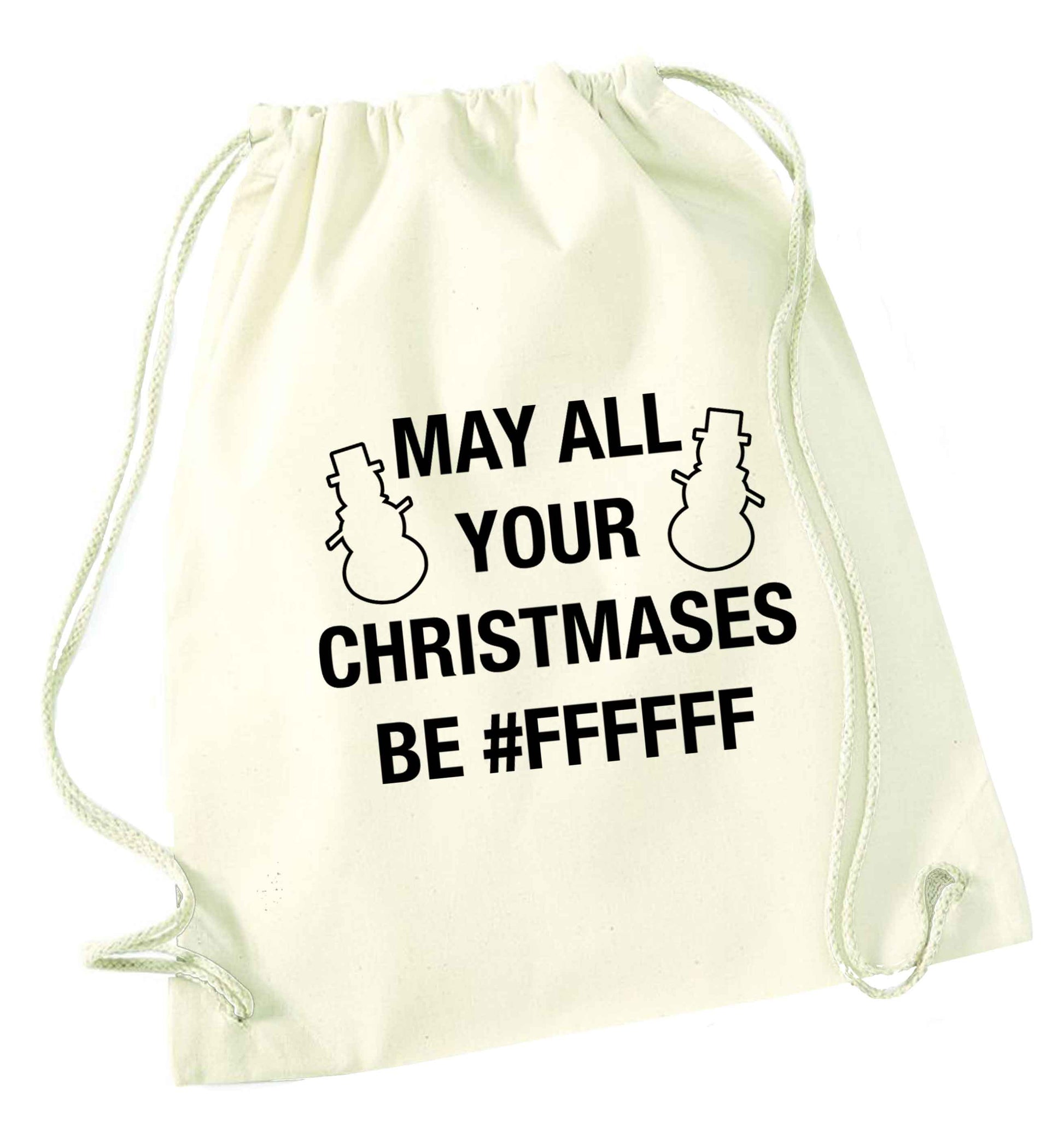 May all your Christmases be #FFFFFF natural drawstring bag