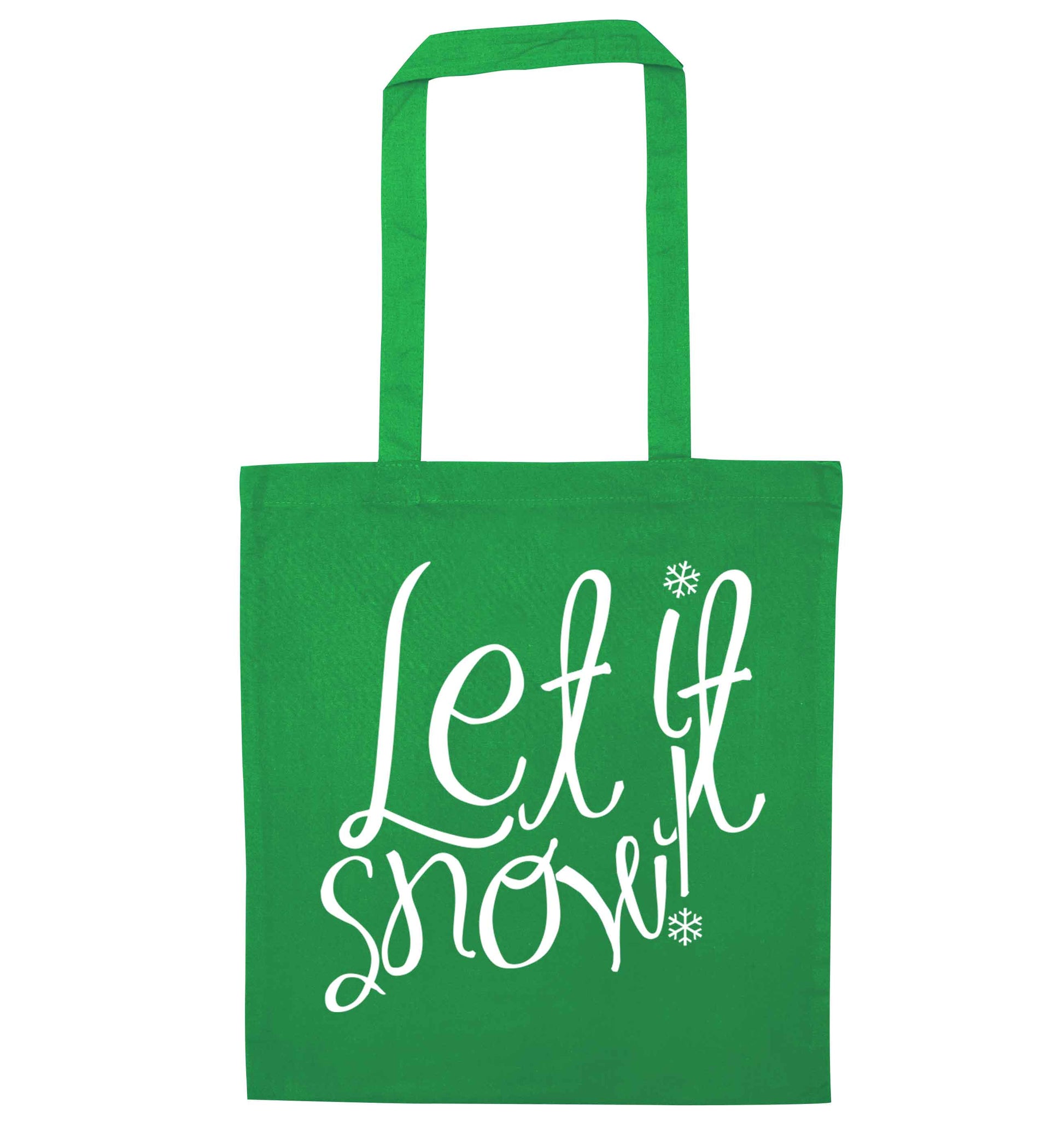 Let it snow green tote bag