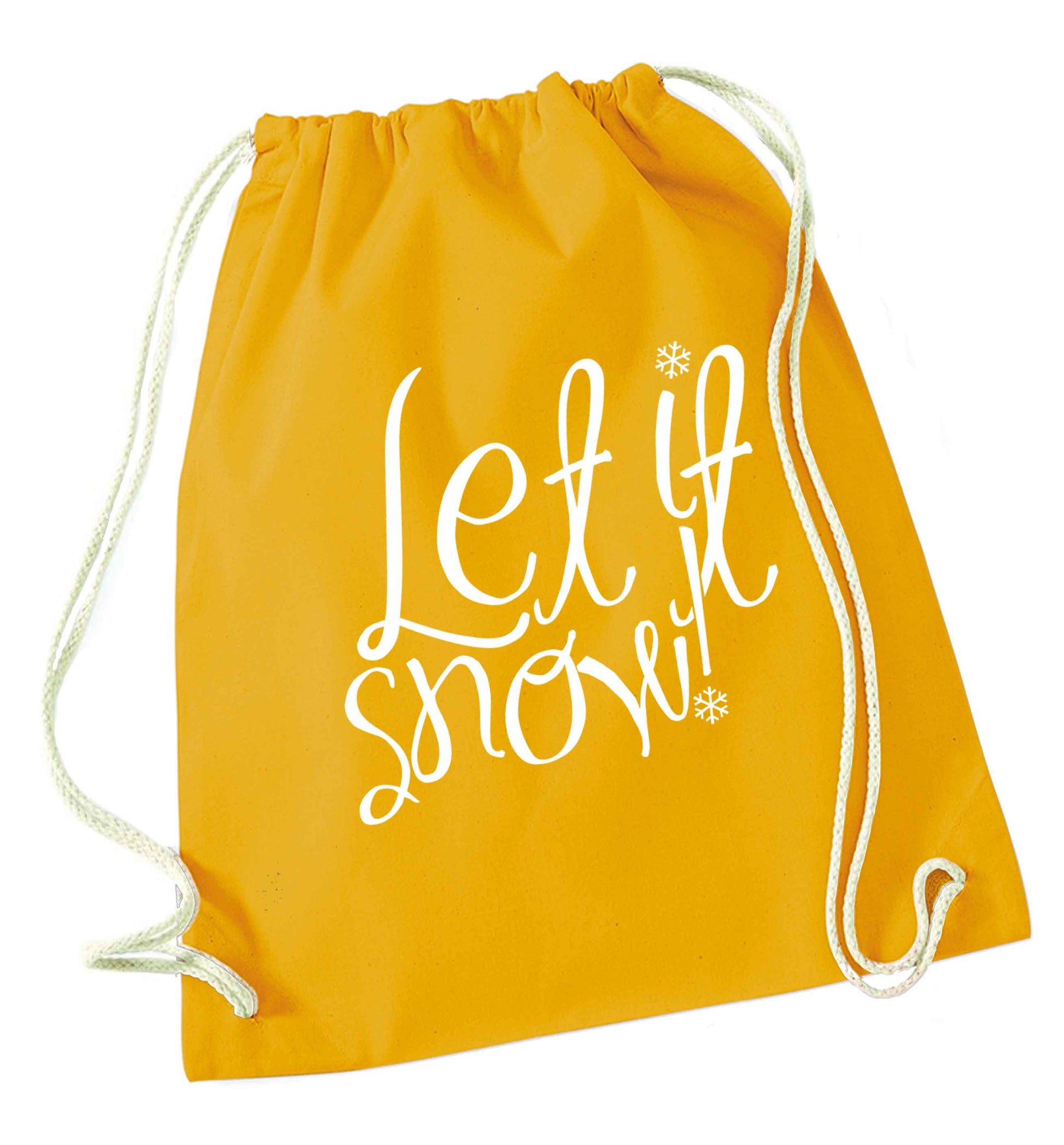 Let it snow mustard drawstring bag