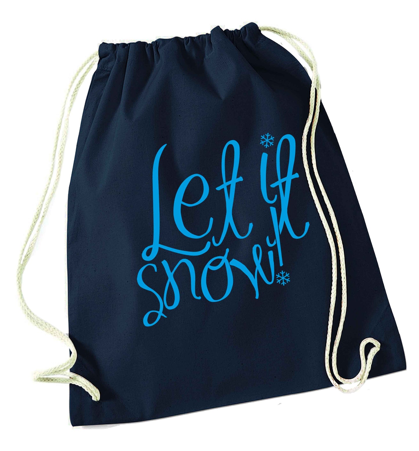Let it snow navy drawstring bag