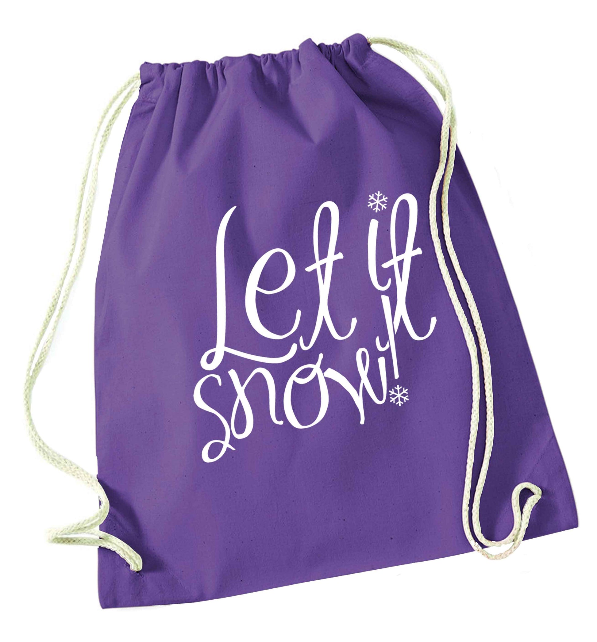Let it snow purple drawstring bag