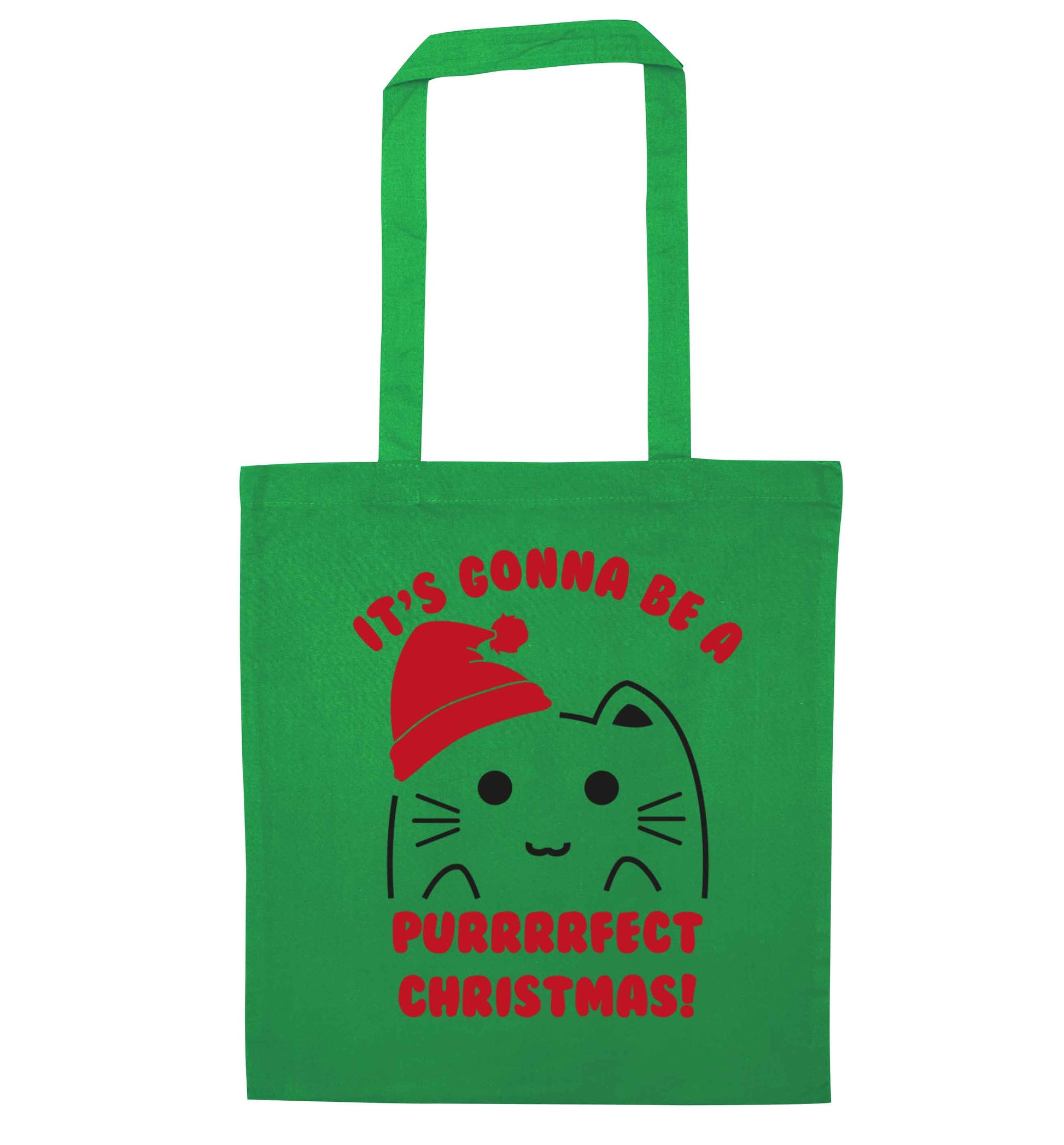 It's going to be a purrfect Christmas green tote bag