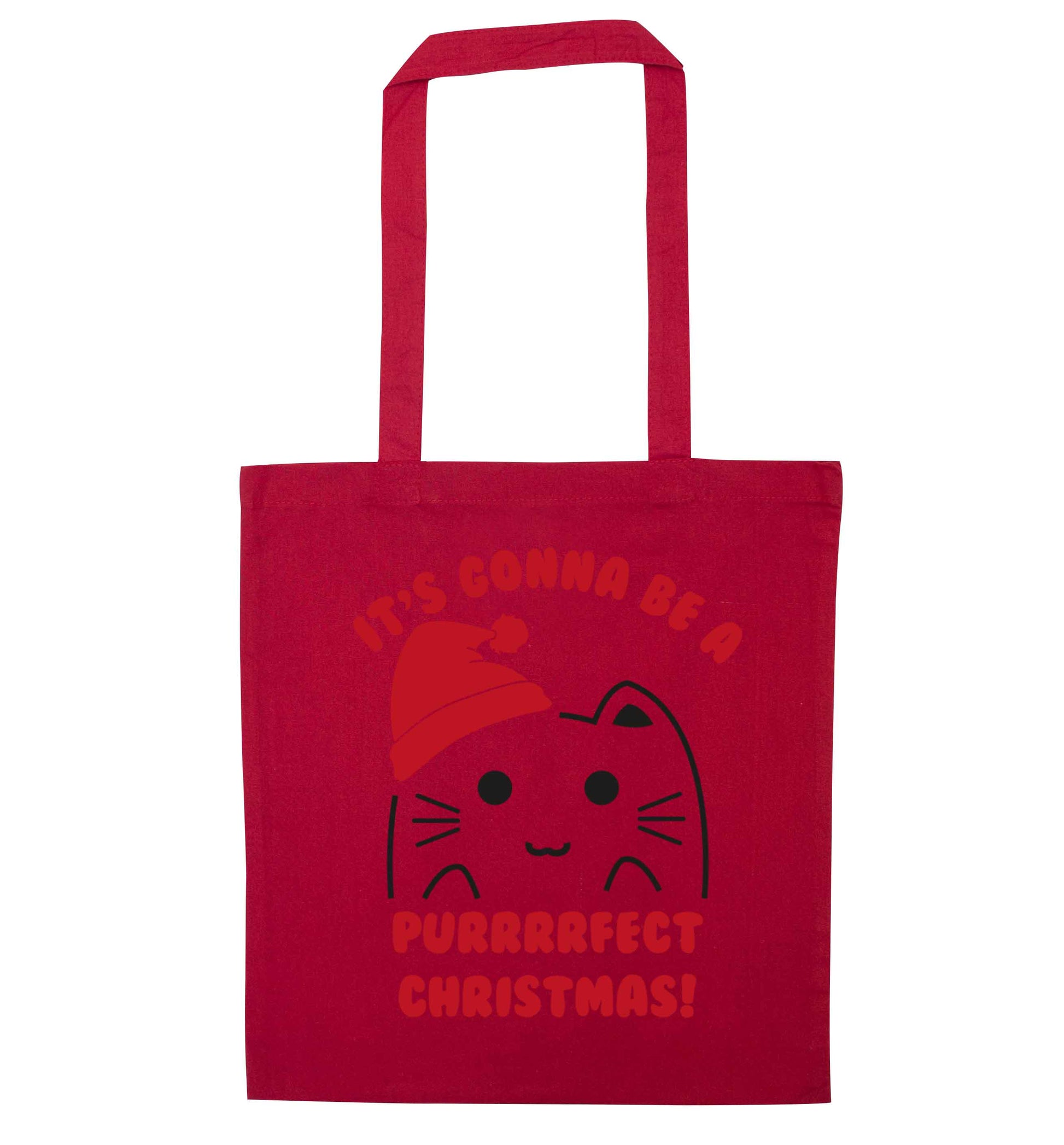 It's going to be a purrfect Christmas red tote bag