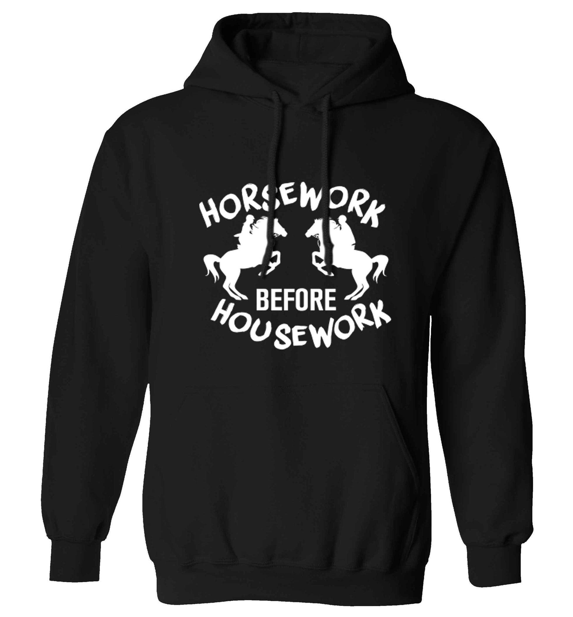 Horsework before housework adults unisex black hoodie 2XL