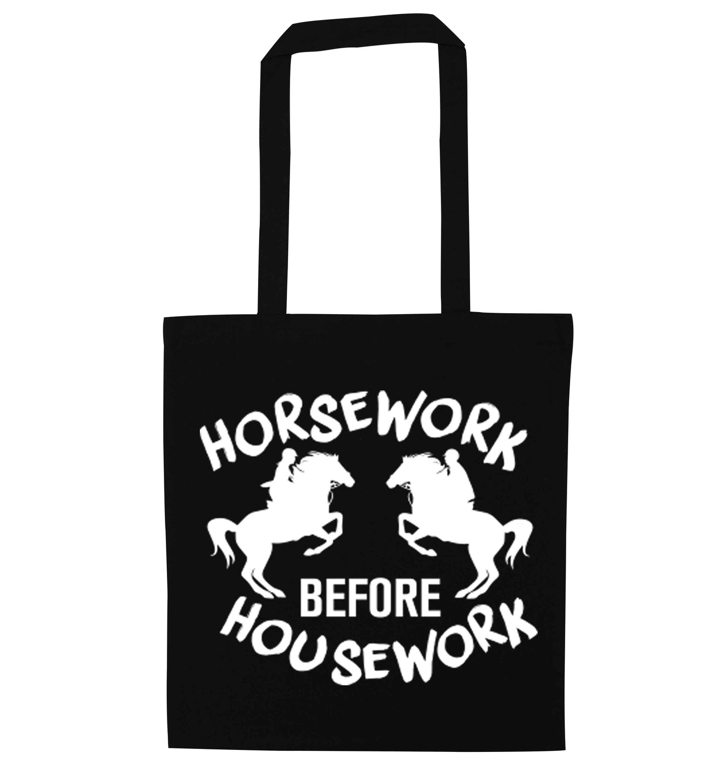 Horsework before housework black tote bag