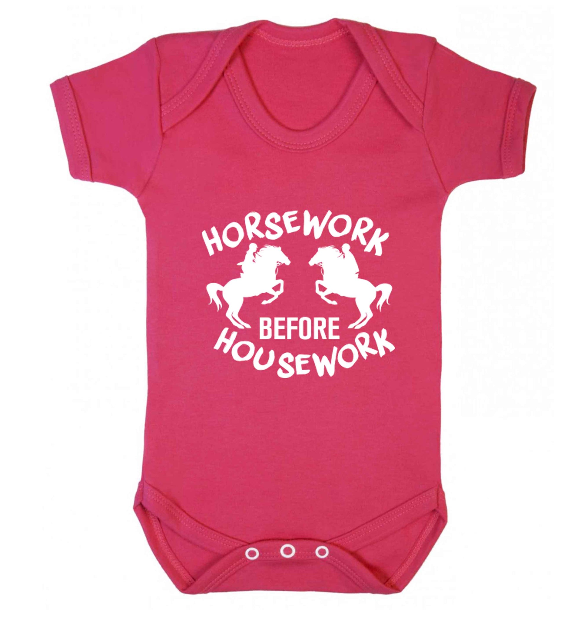 Horsework before housework baby vest dark pink 18-24 months