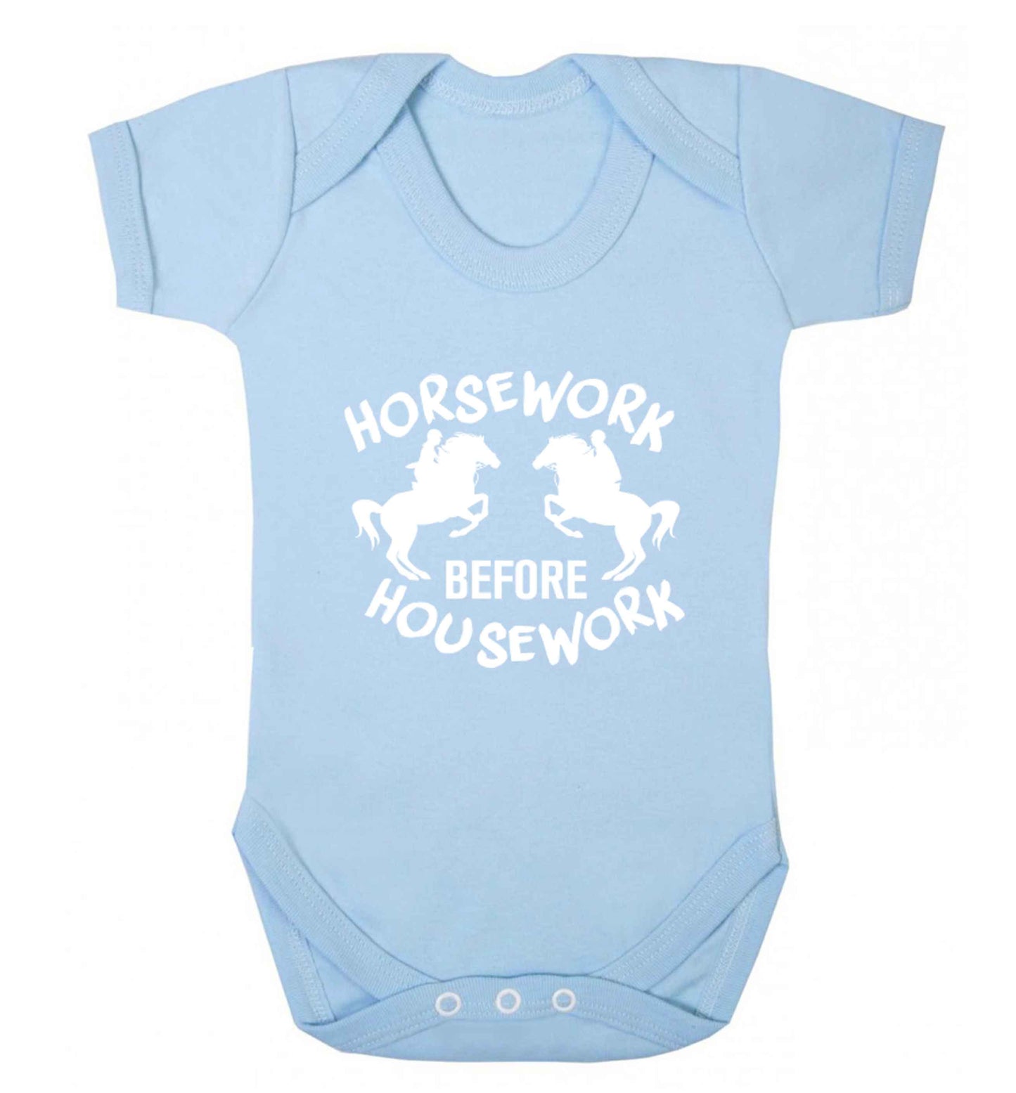Horsework before housework baby vest pale blue 18-24 months
