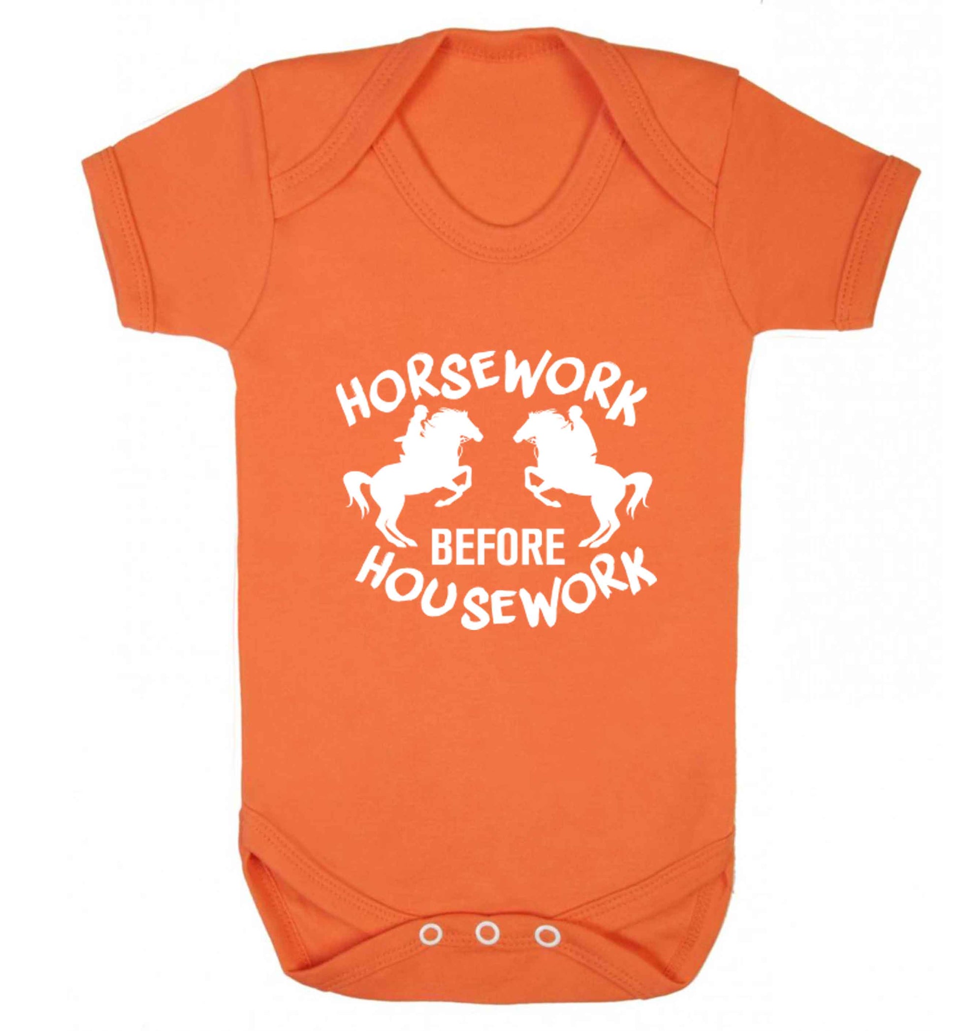 Horsework before housework baby vest orange 18-24 months