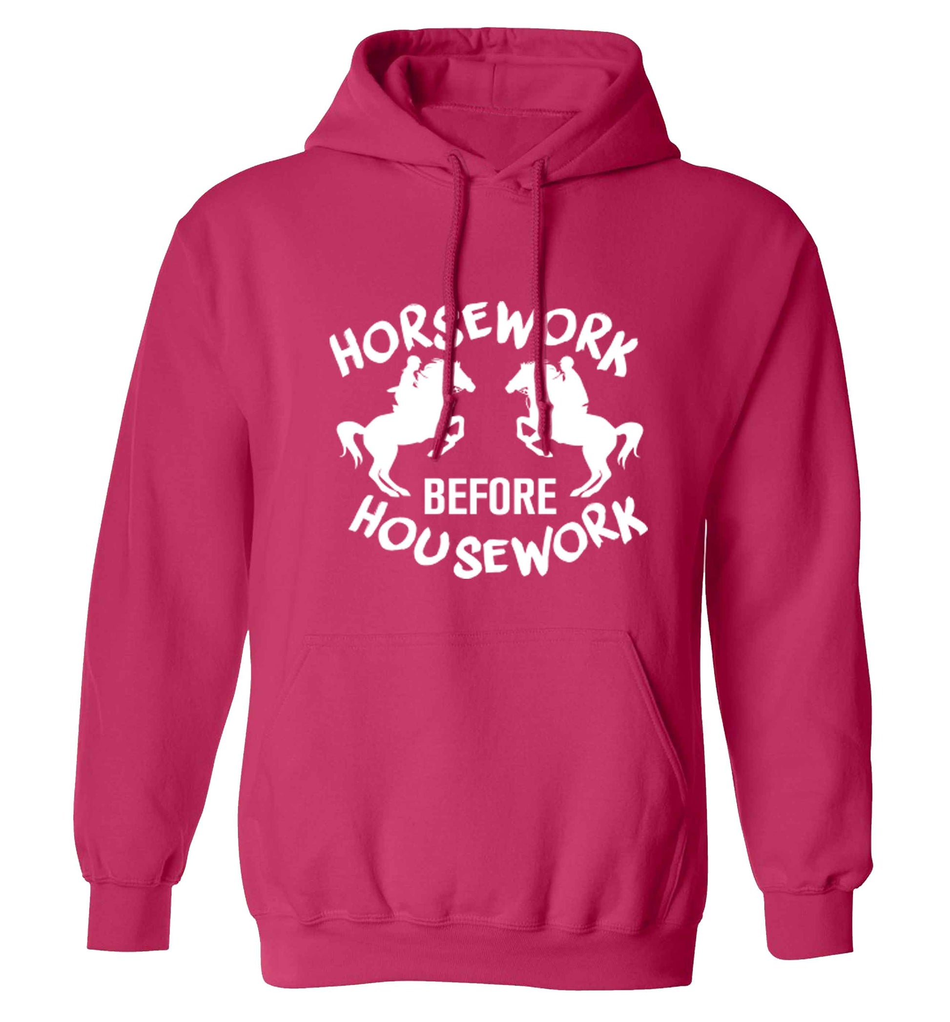 Horsework before housework adults unisex pink hoodie 2XL