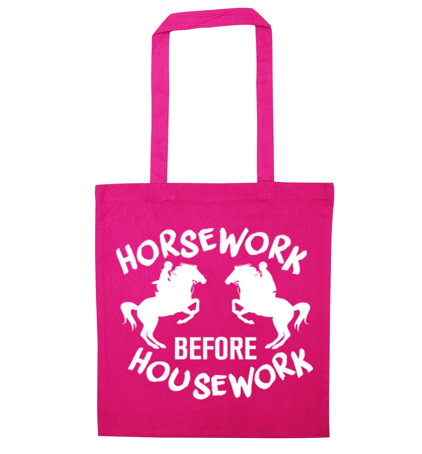 Horsework before housework pink tote bag