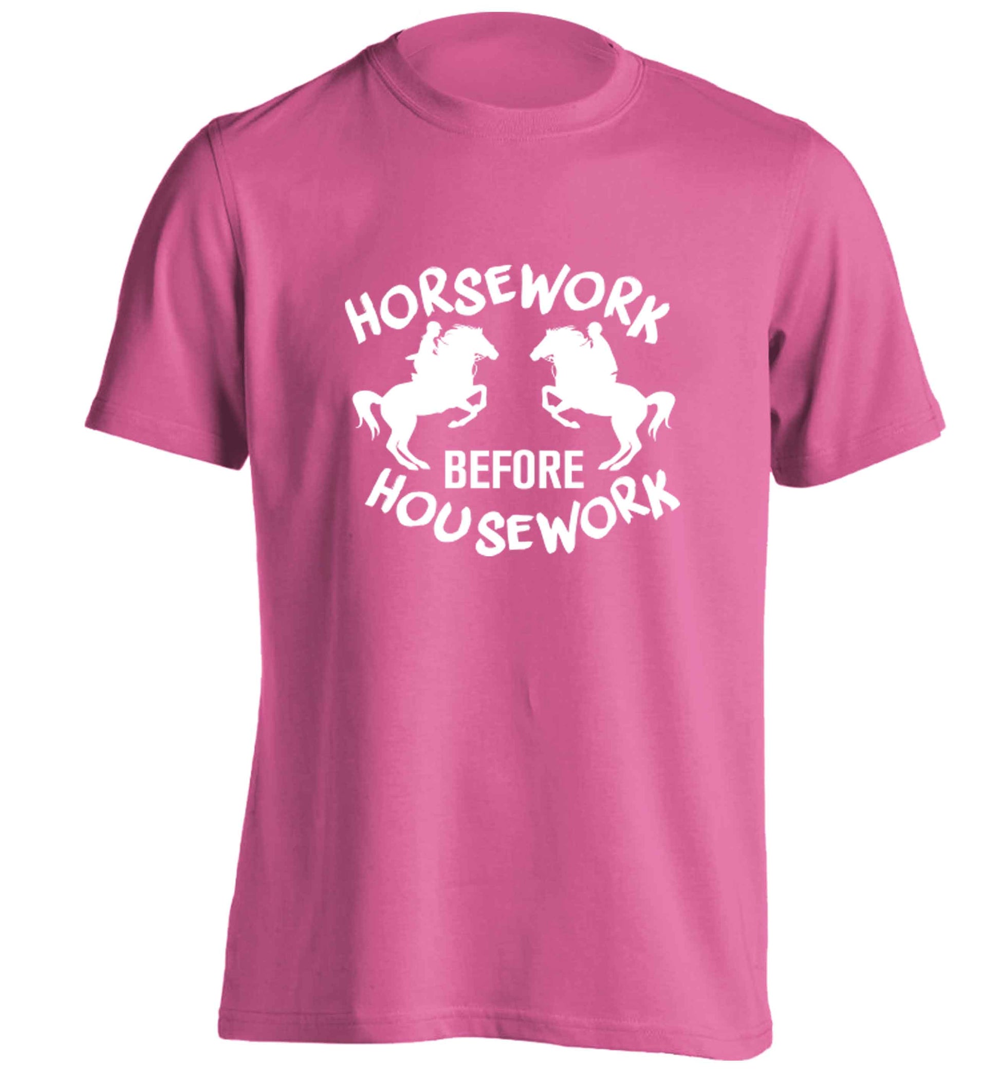 Horsework before housework adults unisex pink Tshirt 2XL