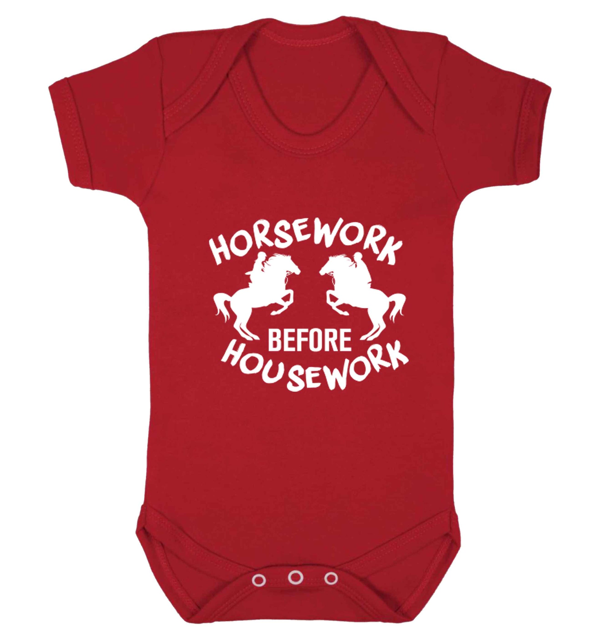 Horsework before housework baby vest red 18-24 months