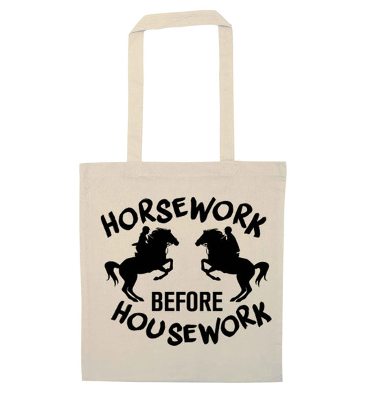 Horsework before housework natural tote bag