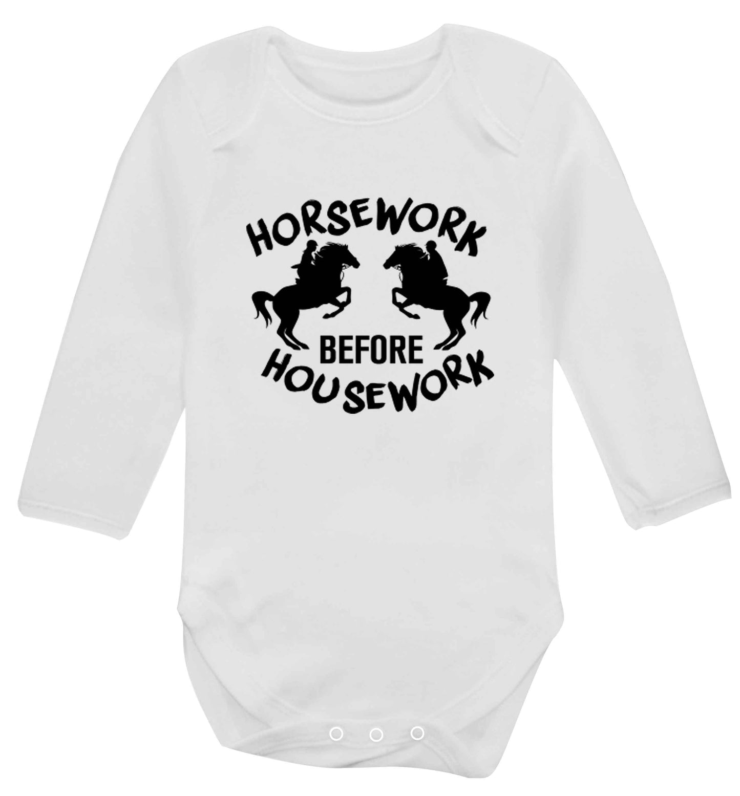 Horsework before housework baby vest long sleeved white 6-12 months
