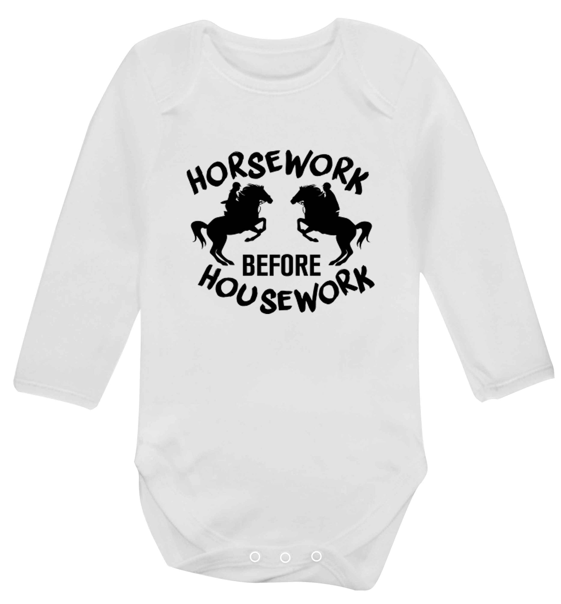 Horsework before housework baby vest long sleeved white 6-12 months