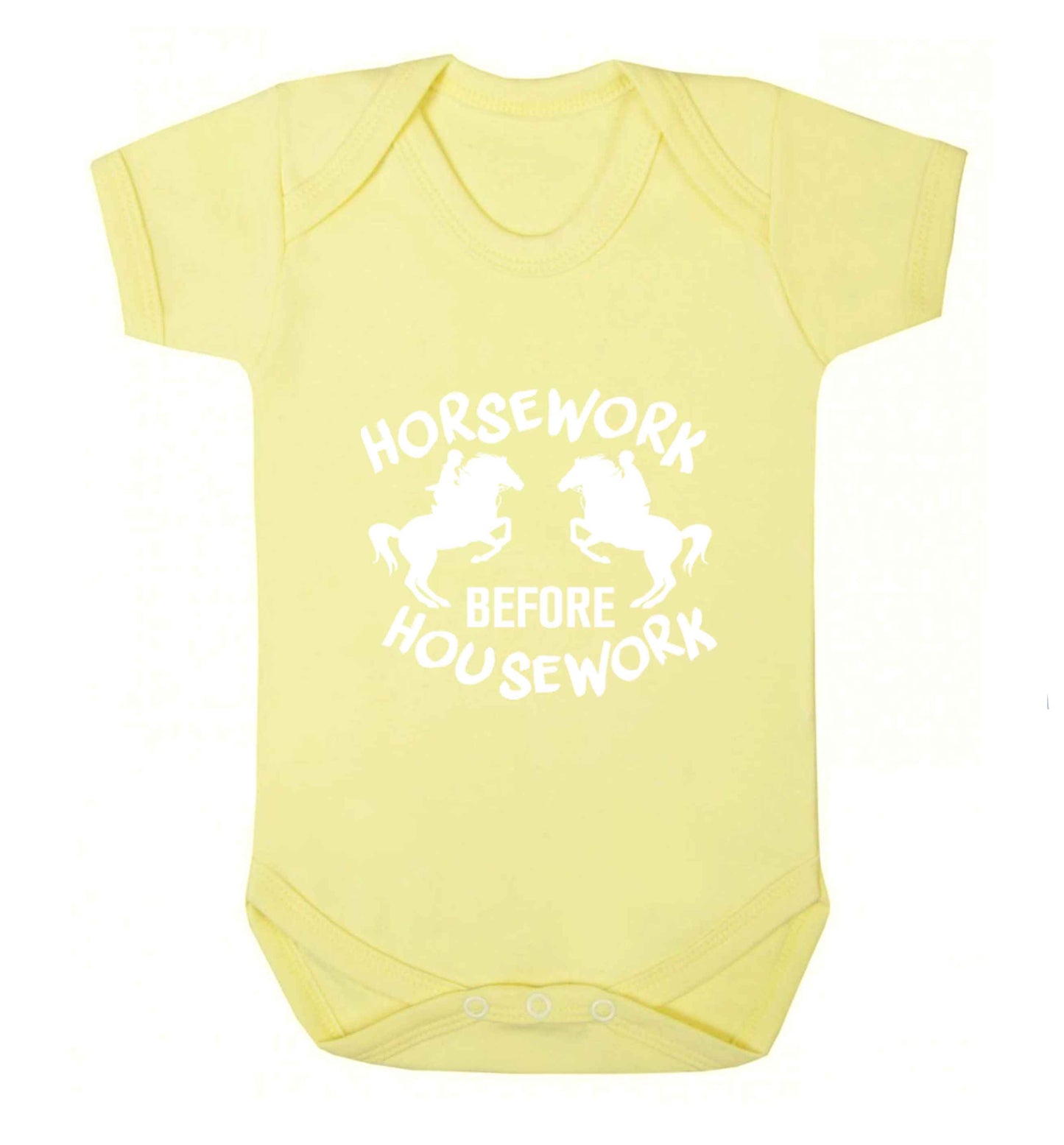 Horsework before housework baby vest pale yellow 18-24 months