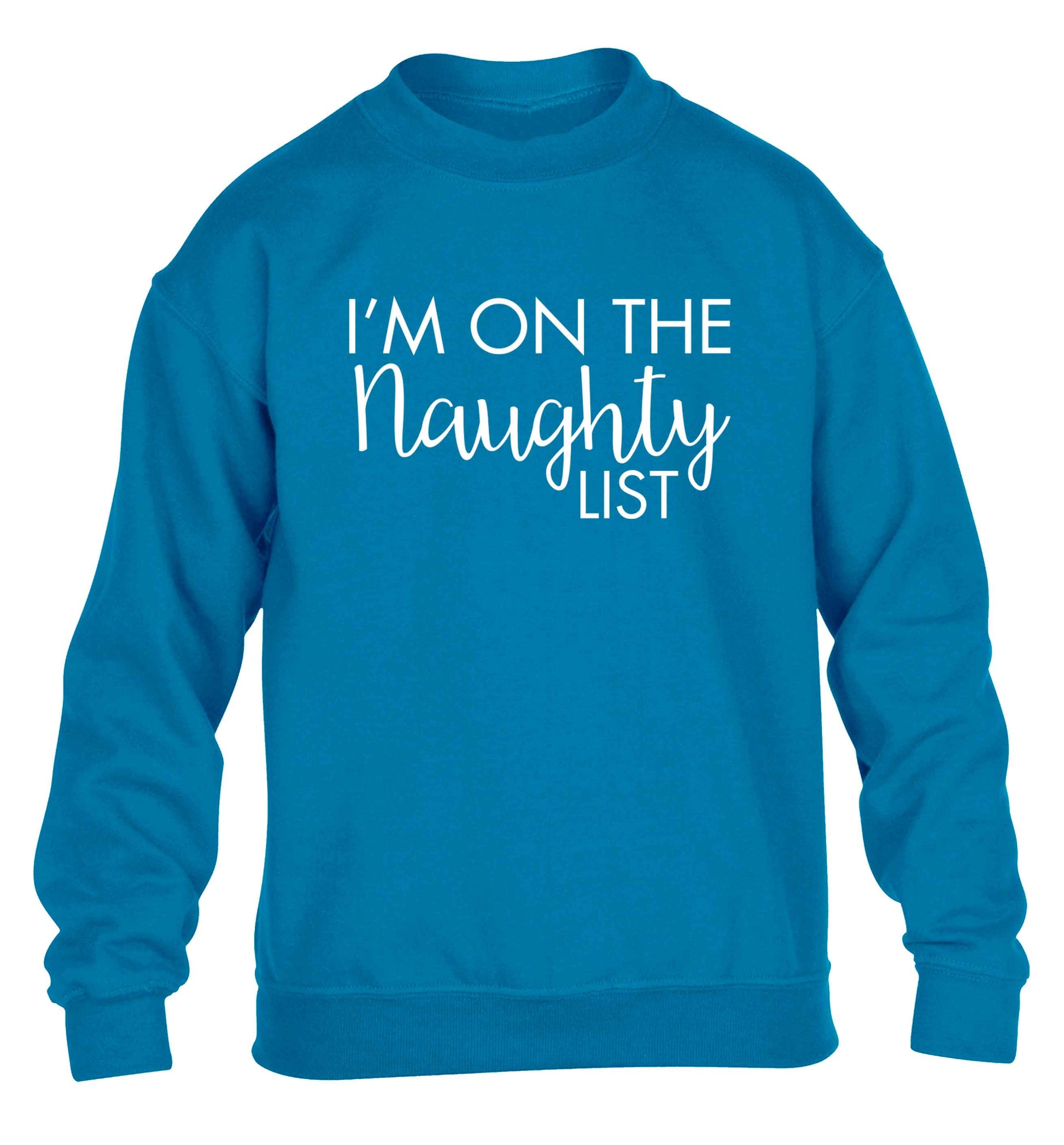 I'm on the naughty list children's blue sweater 12-13 Years