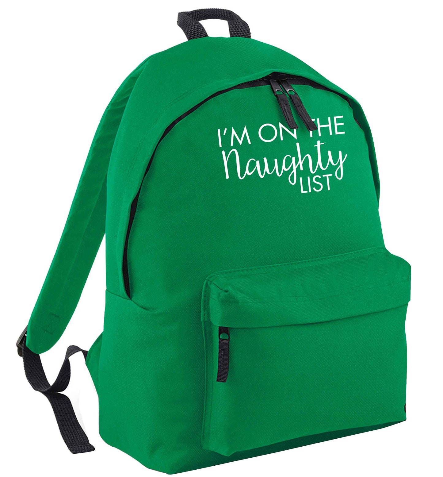 I'm on the naughty list green adults backpack
