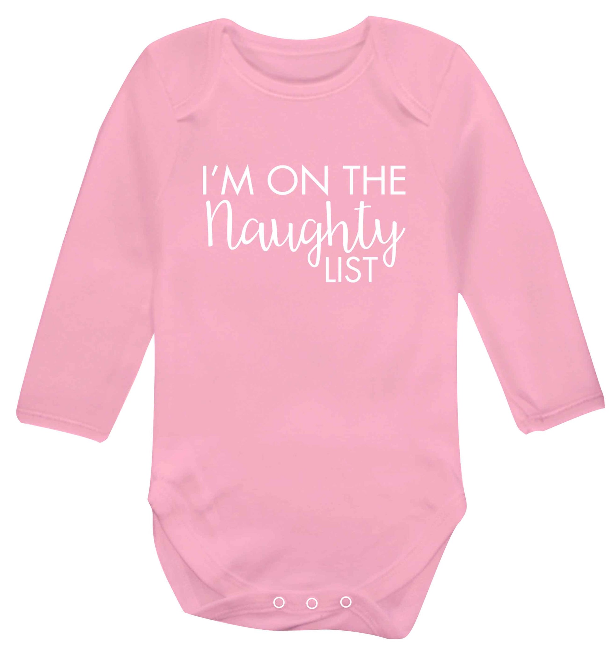 I'm on the naughty list baby vest long sleeved pale pink 6-12 months