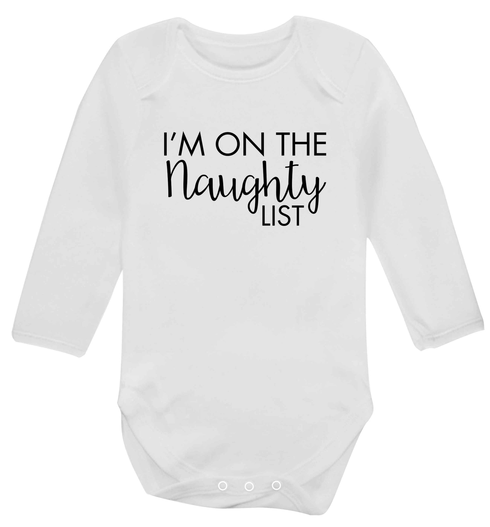 I'm on the naughty list baby vest long sleeved white 6-12 months