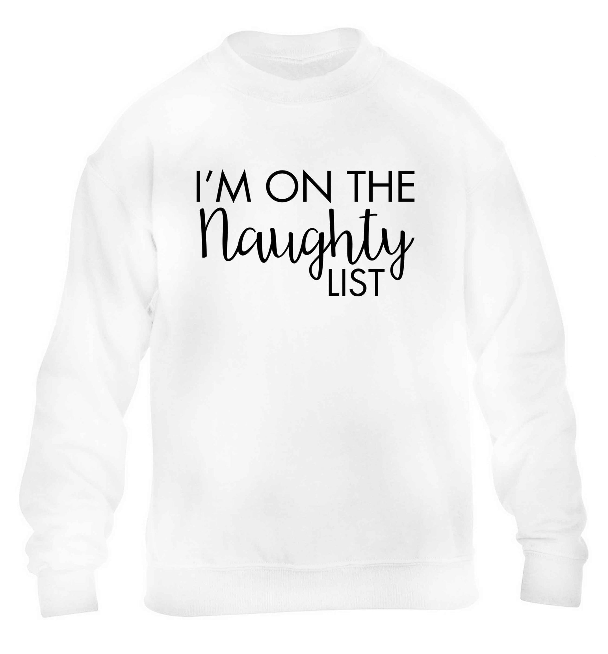 I'm on the naughty list children's white sweater 12-13 Years
