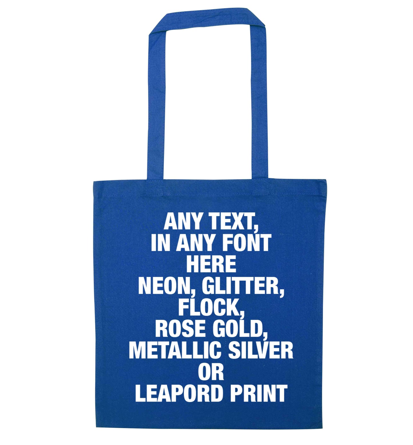 Premium custom order any text colour and font blue tote bag