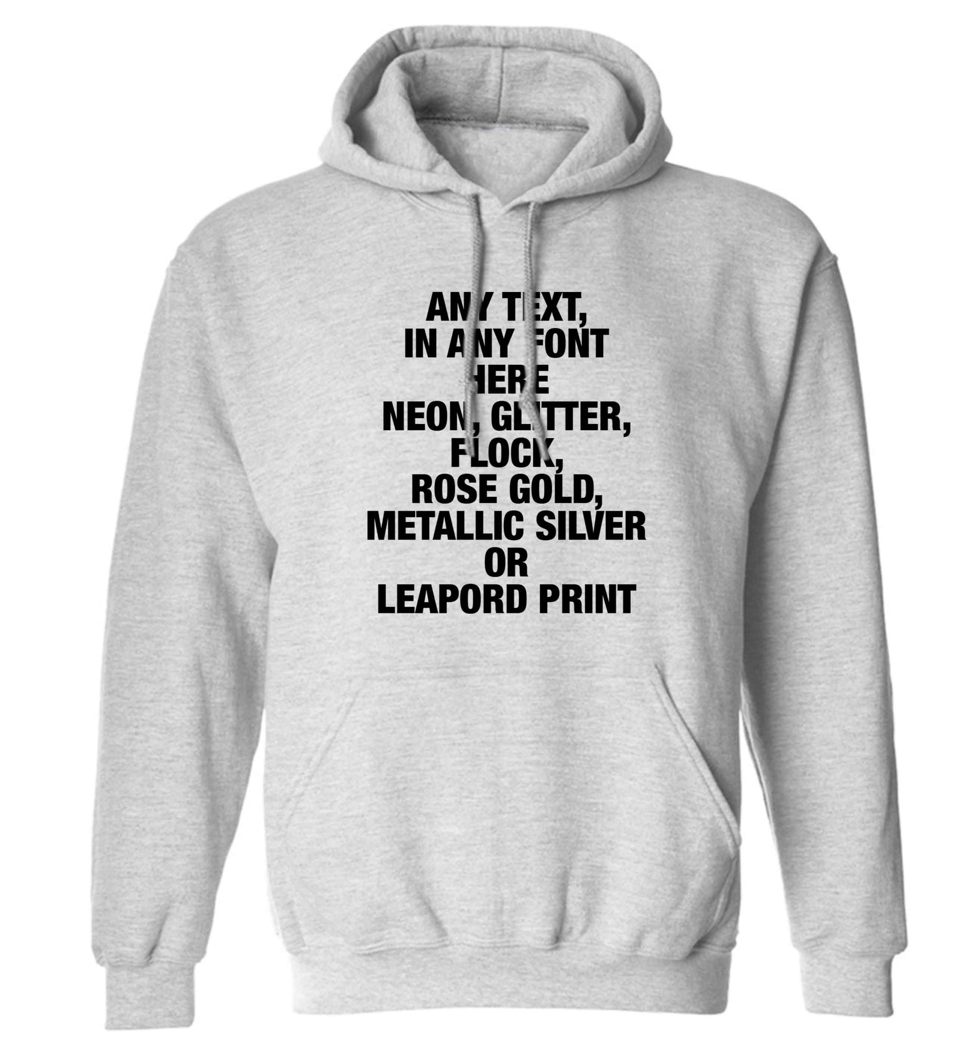 Premium custom order any text colour and font adults unisex grey hoodie 2XL