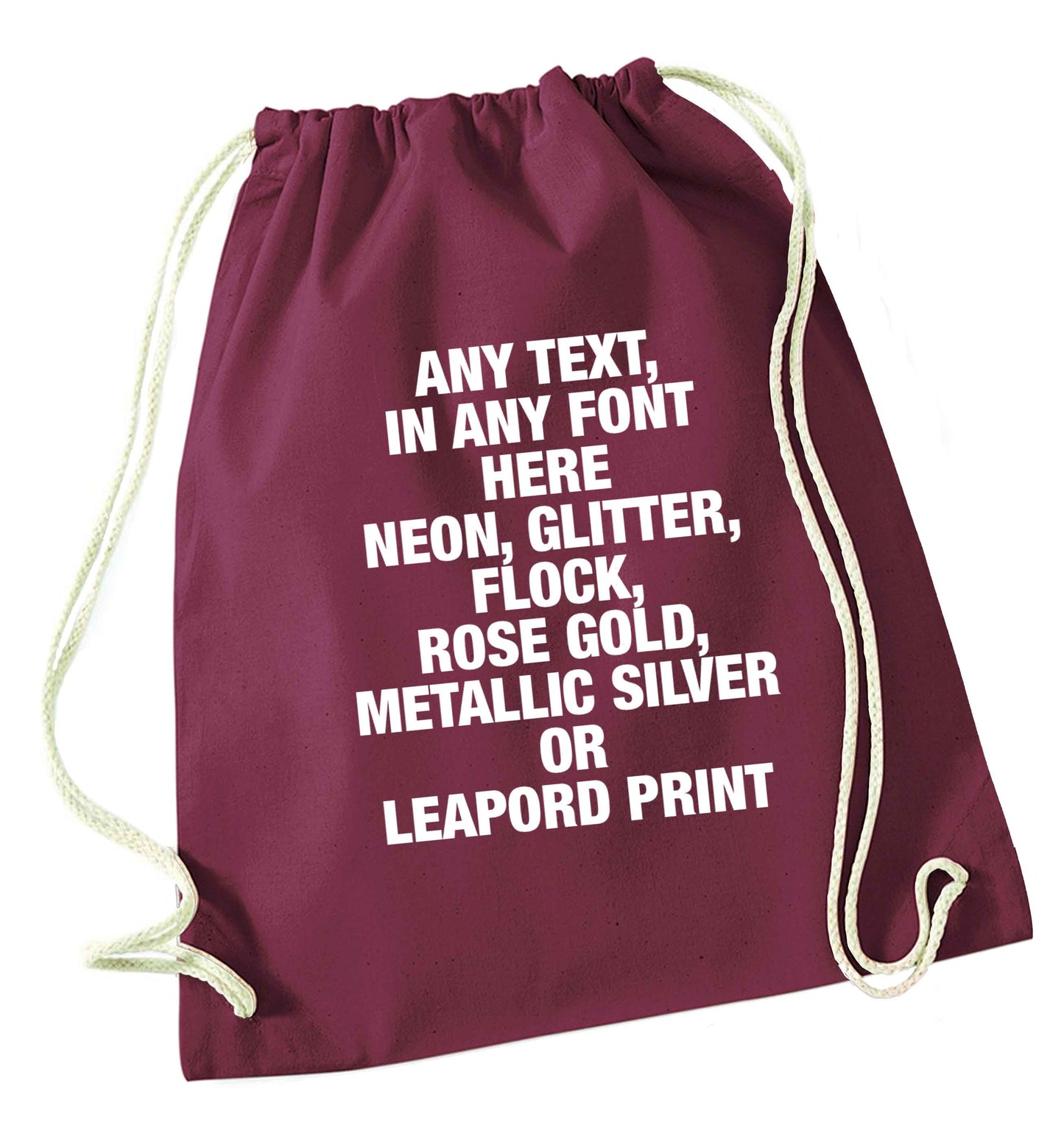 Premium custom order any text colour and font maroon drawstring bag