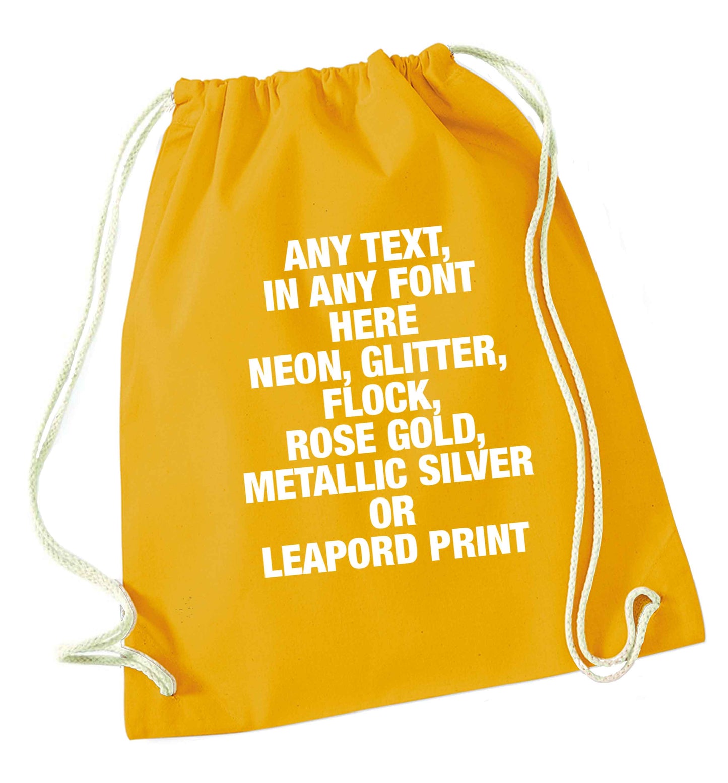 Premium custom order any text colour and font mustard drawstring bag