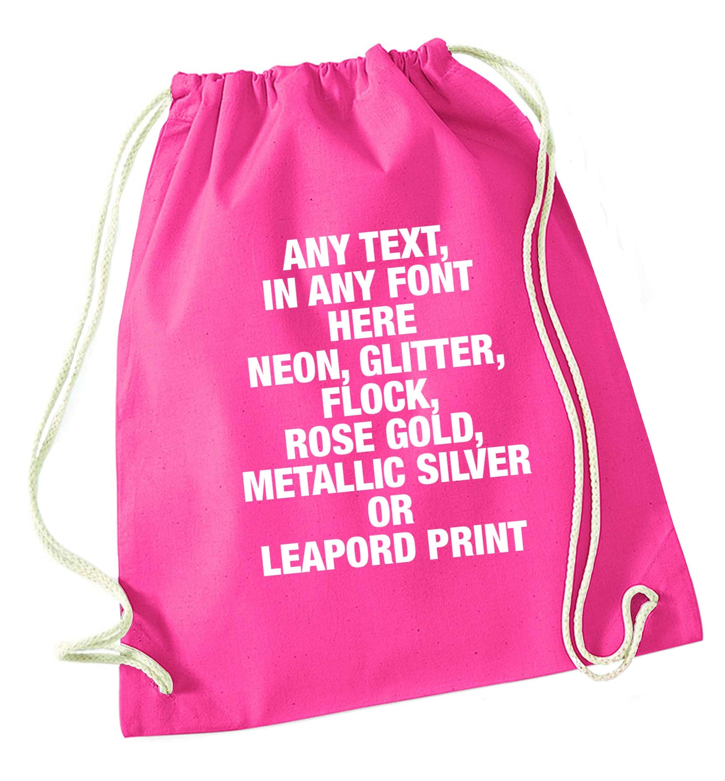 Premium custom order any text colour and font pink drawstring bag