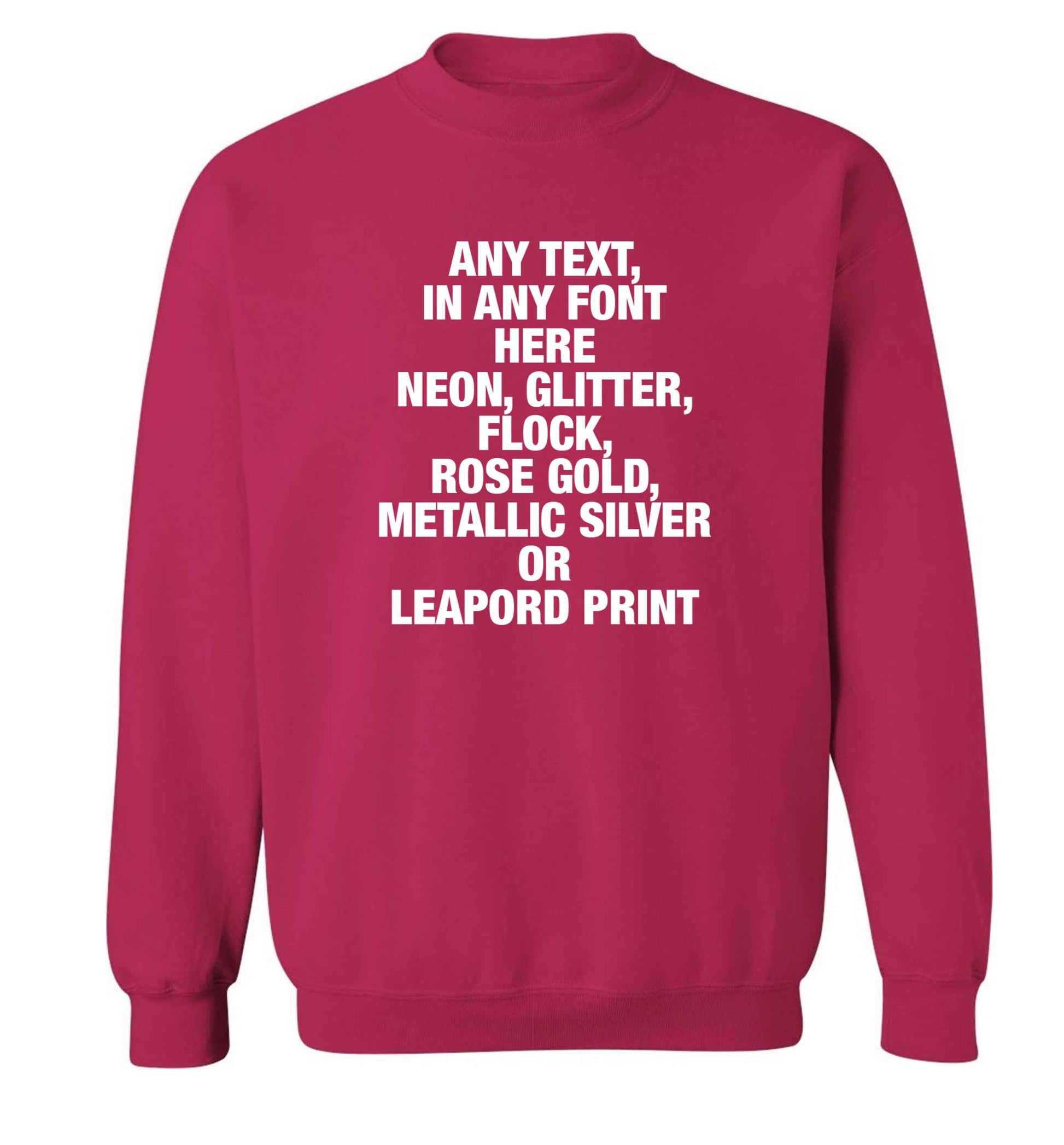 Premium custom order any text colour and font adult's unisex pink sweater 2XL