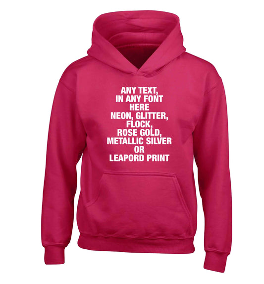Premium custom order any text colour and font children's pink hoodie 12-13 Years