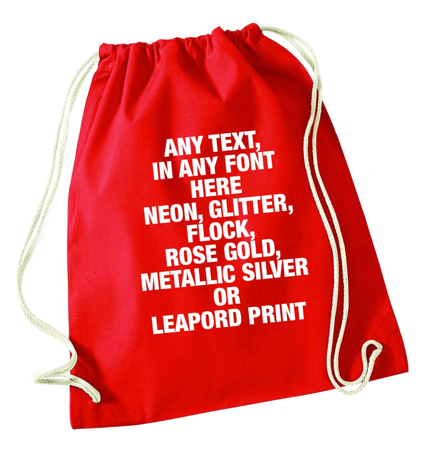 Premium custom order any text colour and font red drawstring bag 