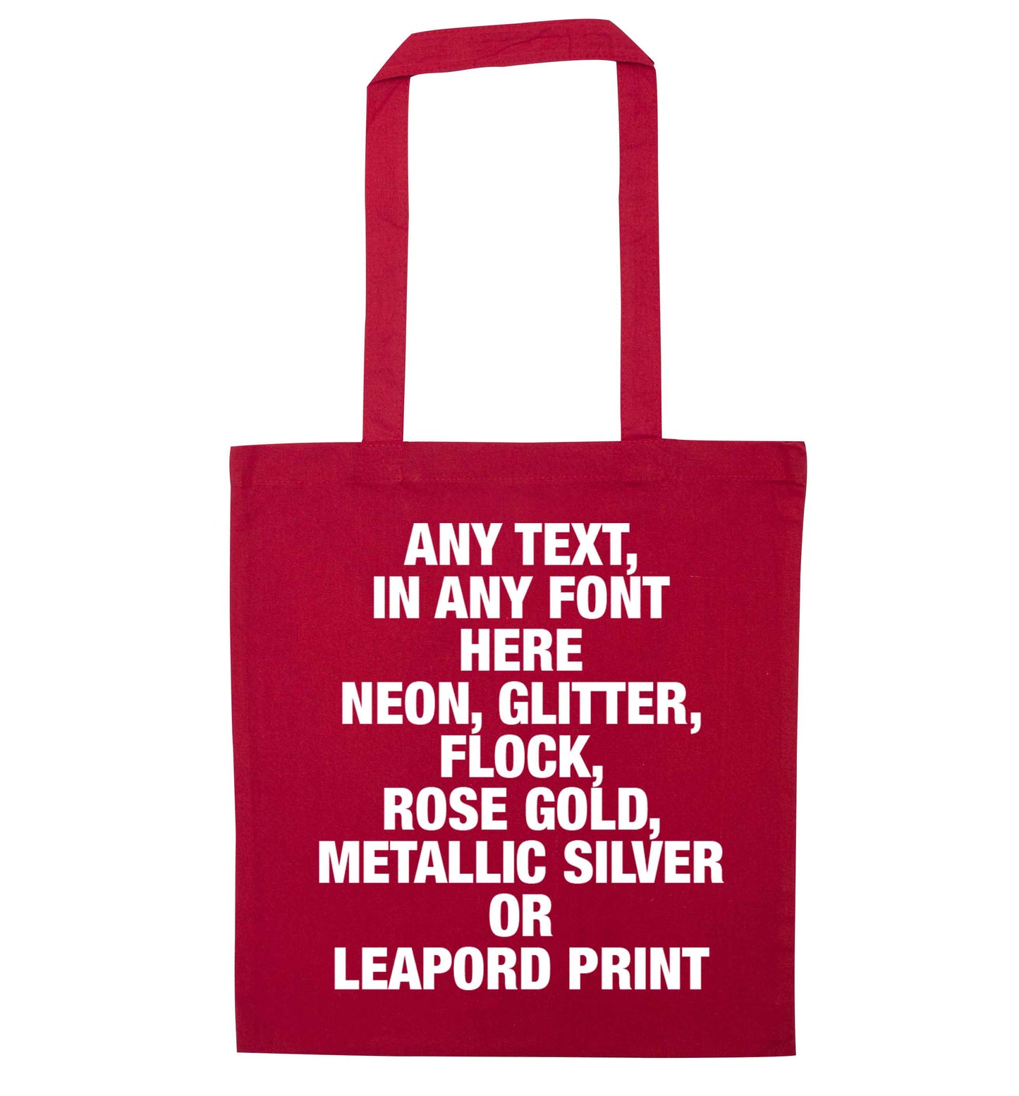 Premium custom order any text colour and font red tote bag
