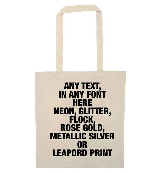 Premium custom order any text colour and font natural tote bag