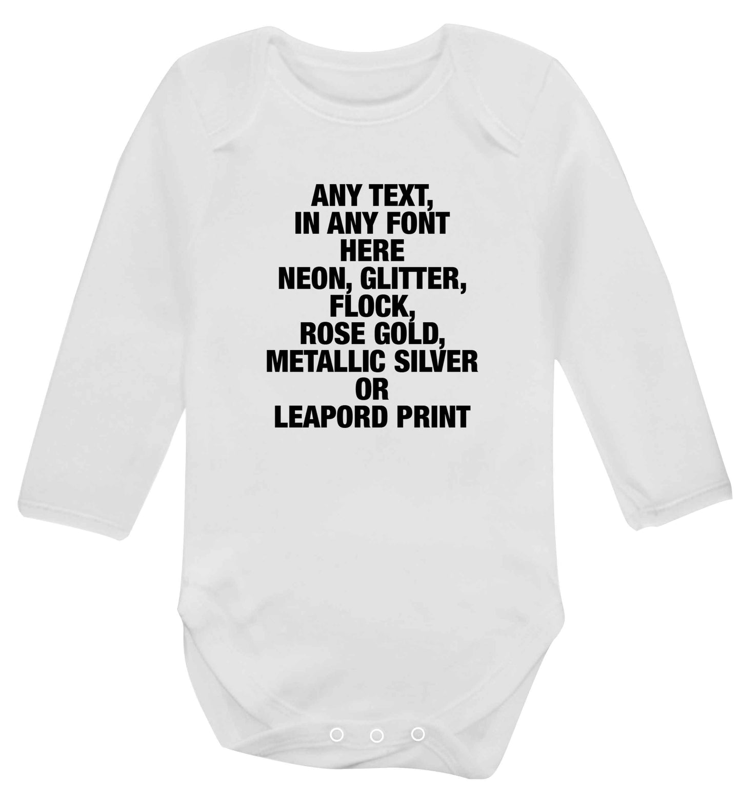 Premium custom order any text colour and font baby vest long sleeved white 6-12 months