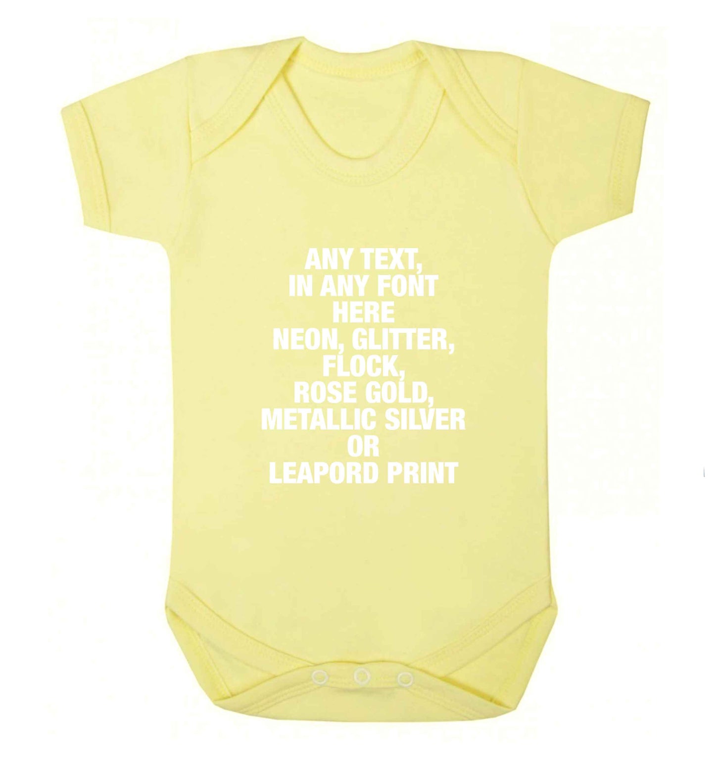Premium custom order any text colour and font baby vest pale yellow 18-24 months