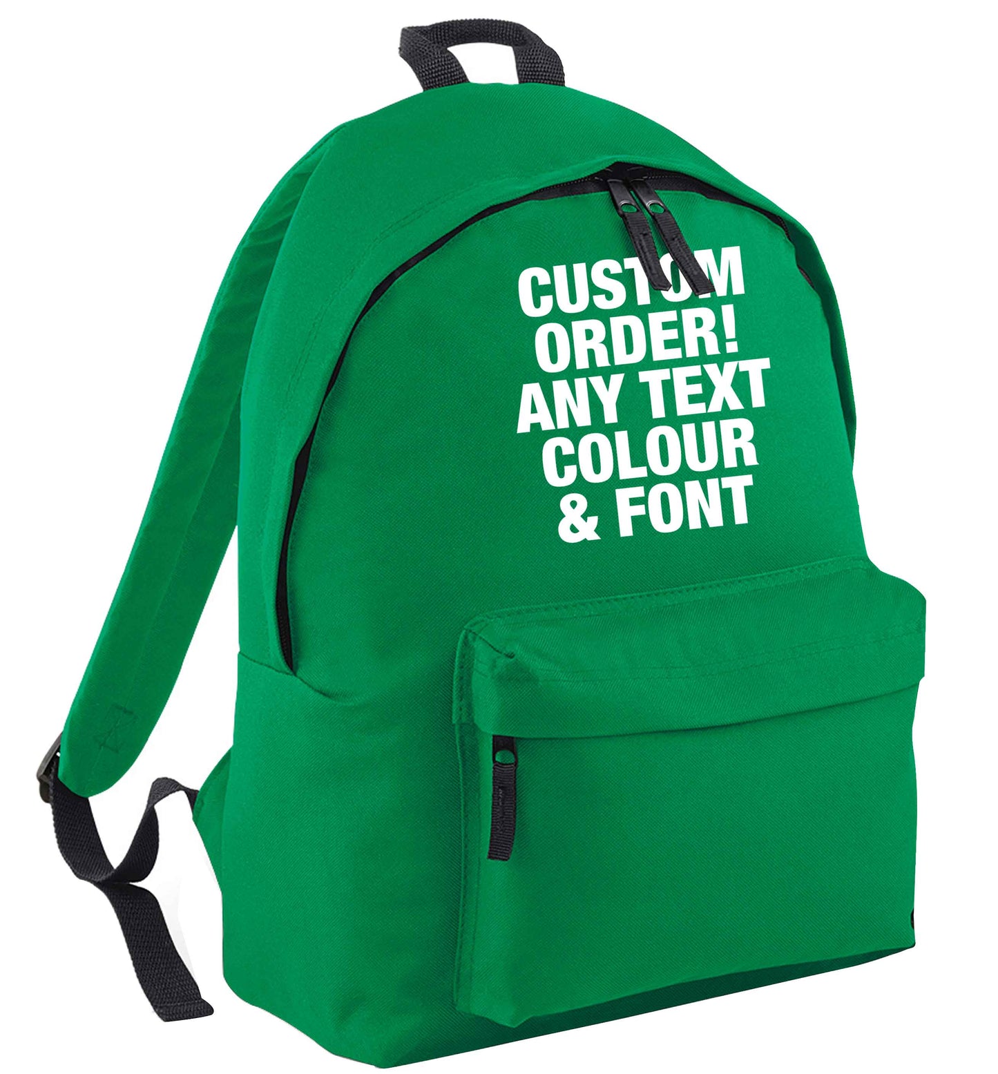 Custom order any text colour and font green adults backpack