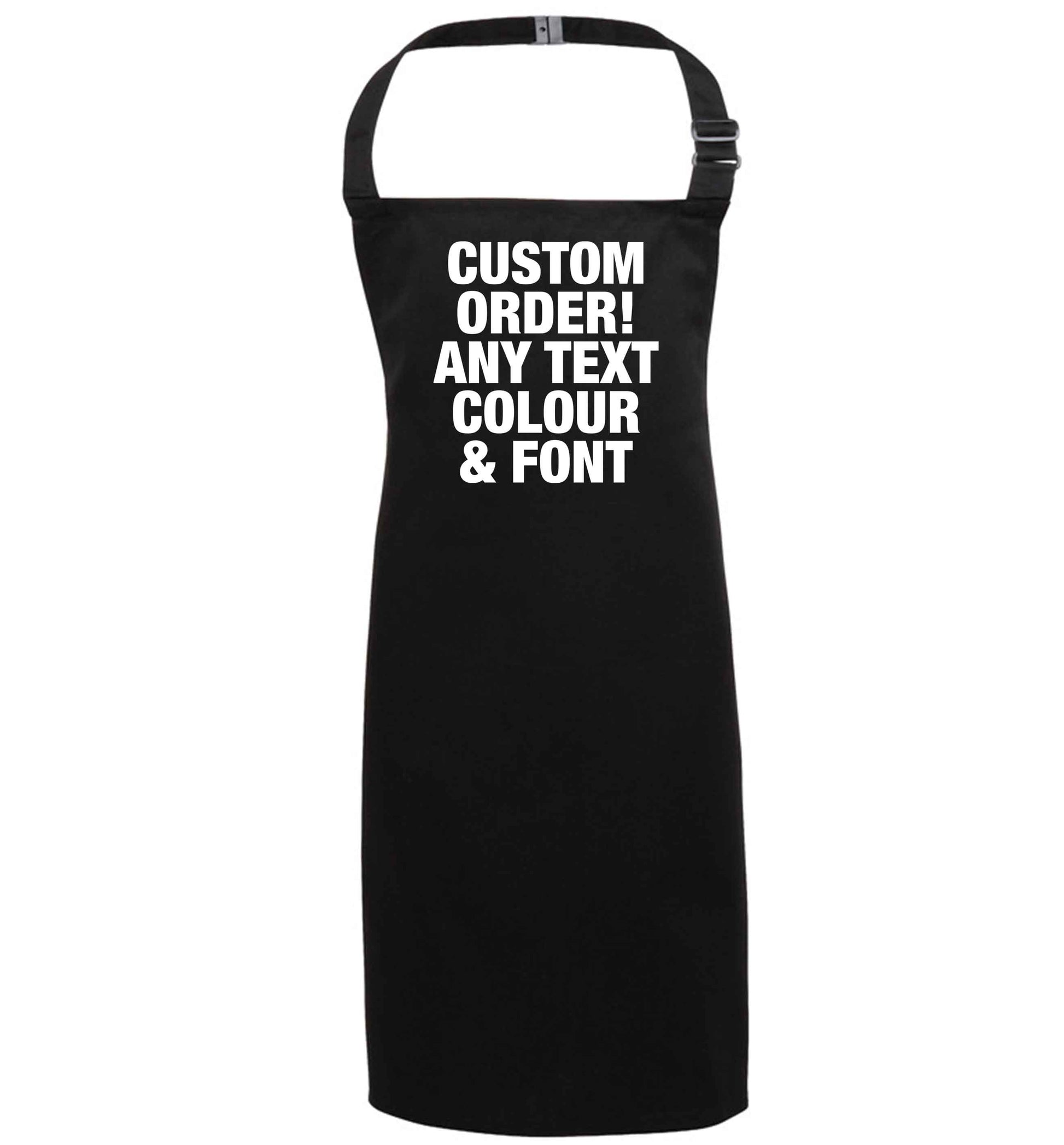 Custom order any text colour and font black apron 7-10 years
