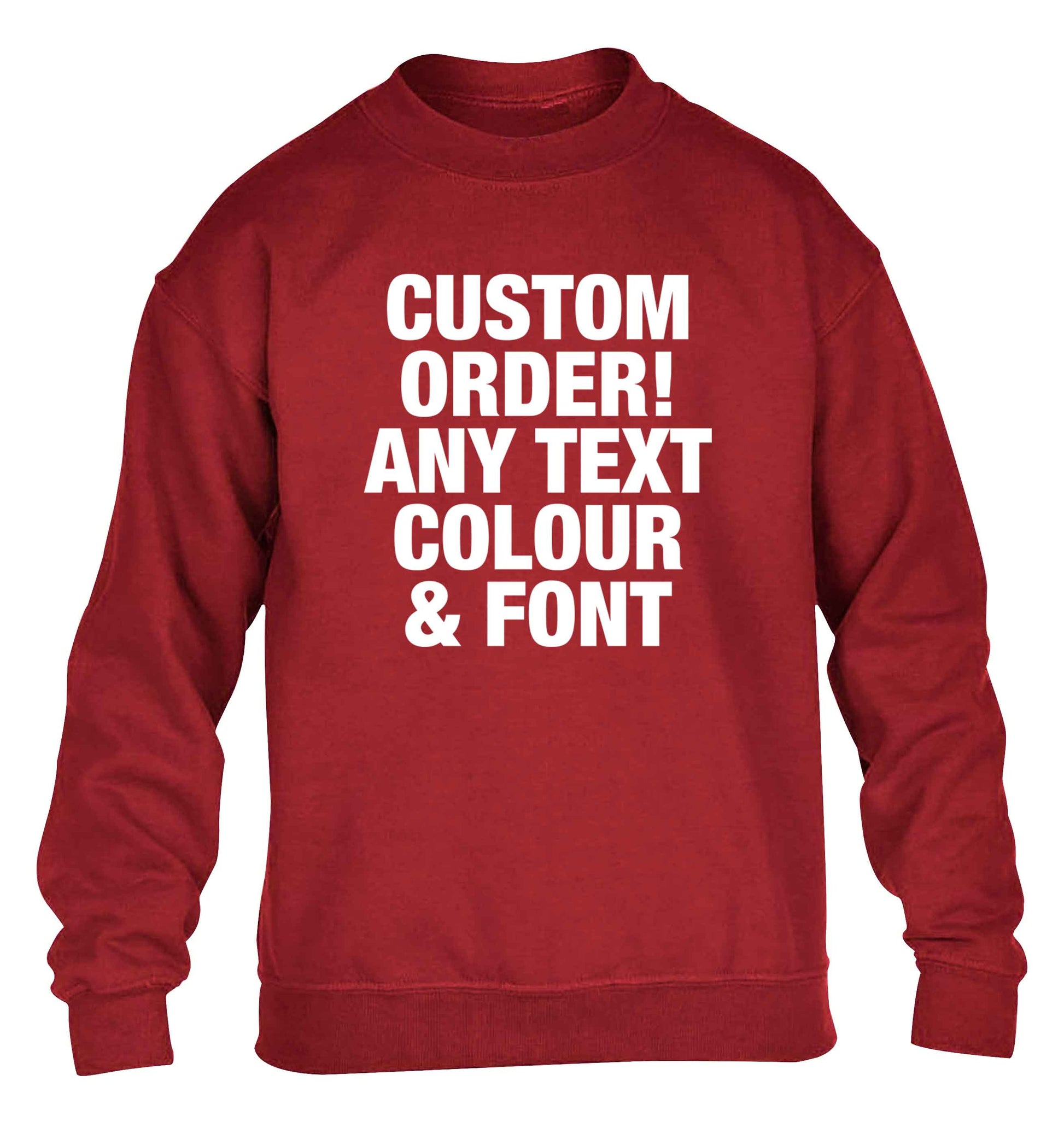 Custom order any text colour and font children's grey sweater 12-13 Years