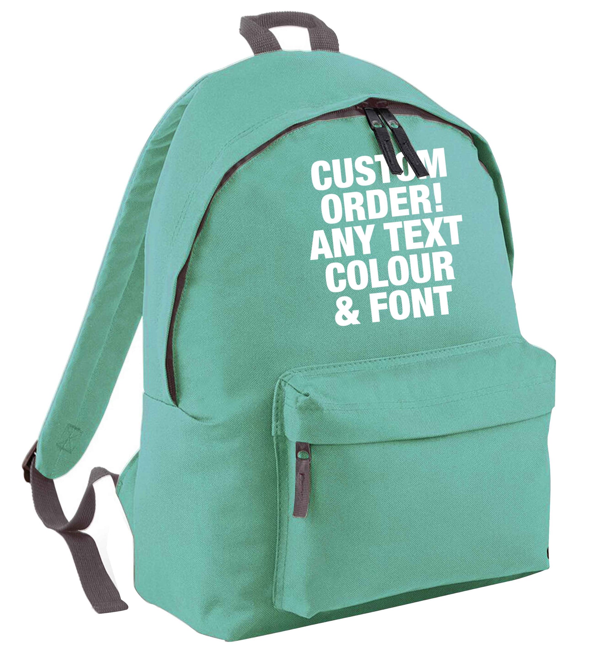 Custom order any text colour and font mint adults backpack